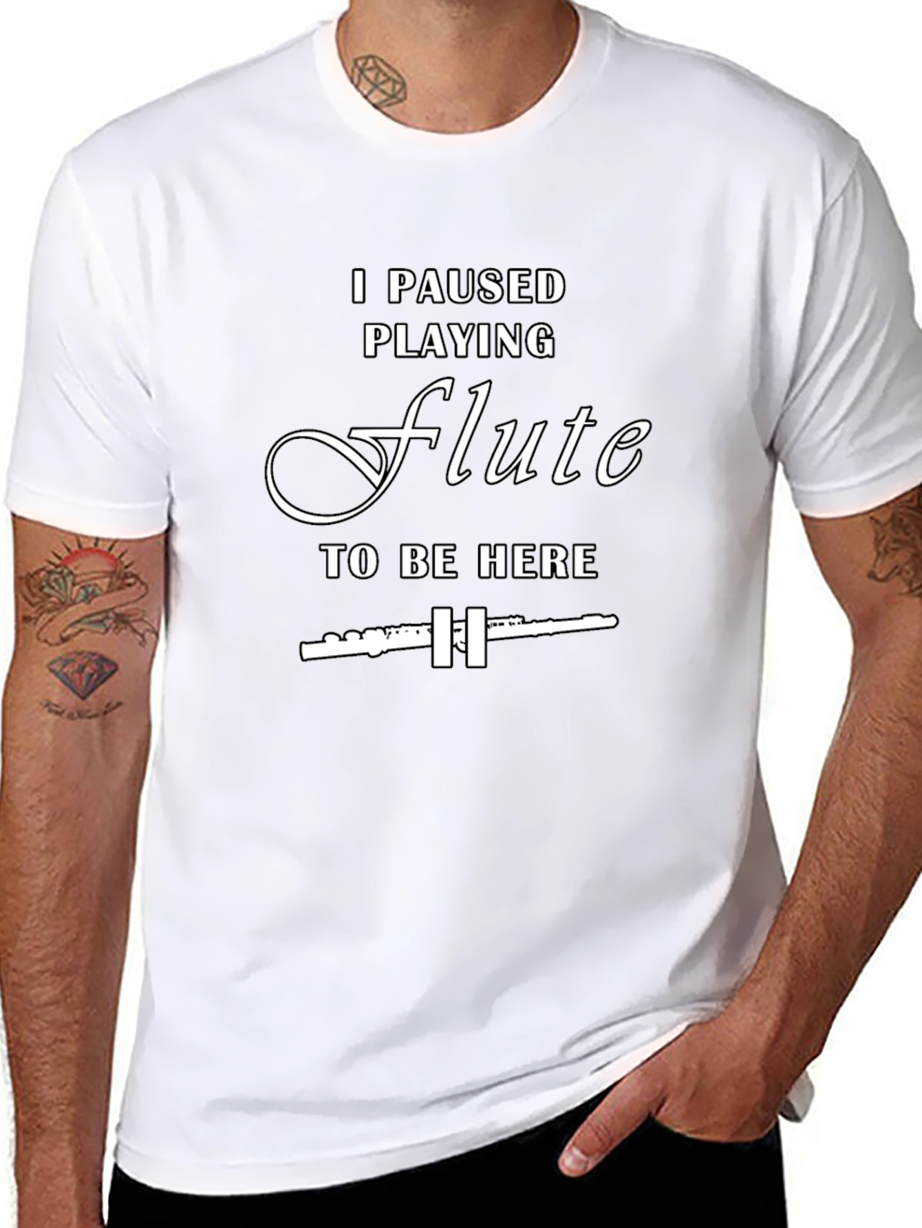 Black Funny Flute Player T-Shirt view 8