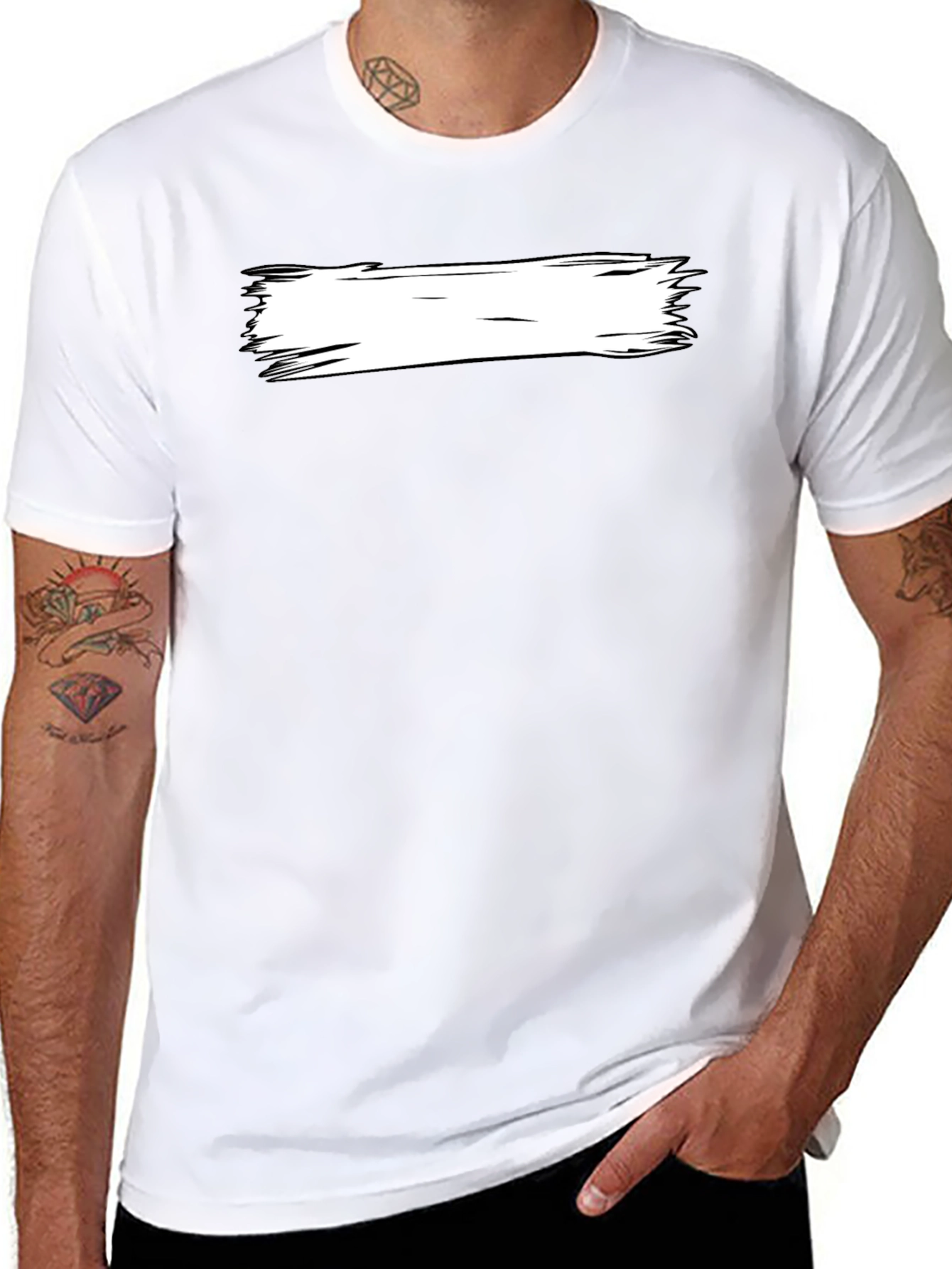 Black Black T-Shirt with White Brushstroke Design view 8