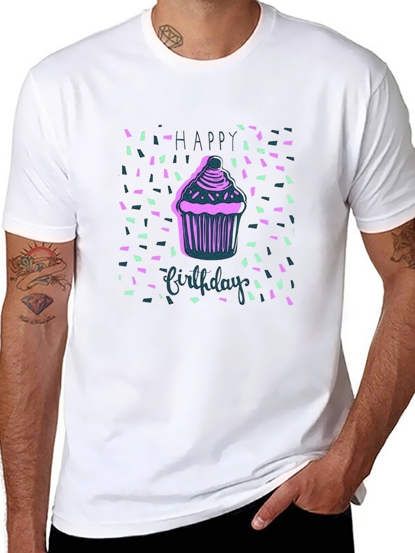 Black Happy Birthday Cupcake T-Shirt view 8
