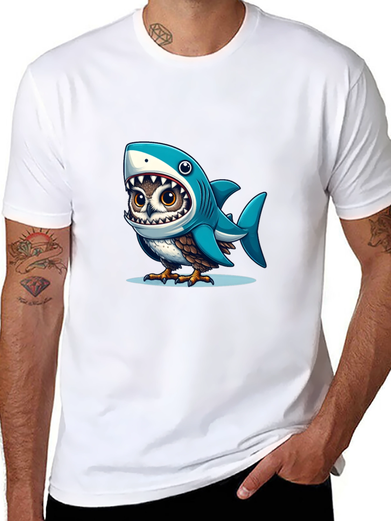 Black Shark Owl Graphic Tee - Unique Cartoon Design view 8