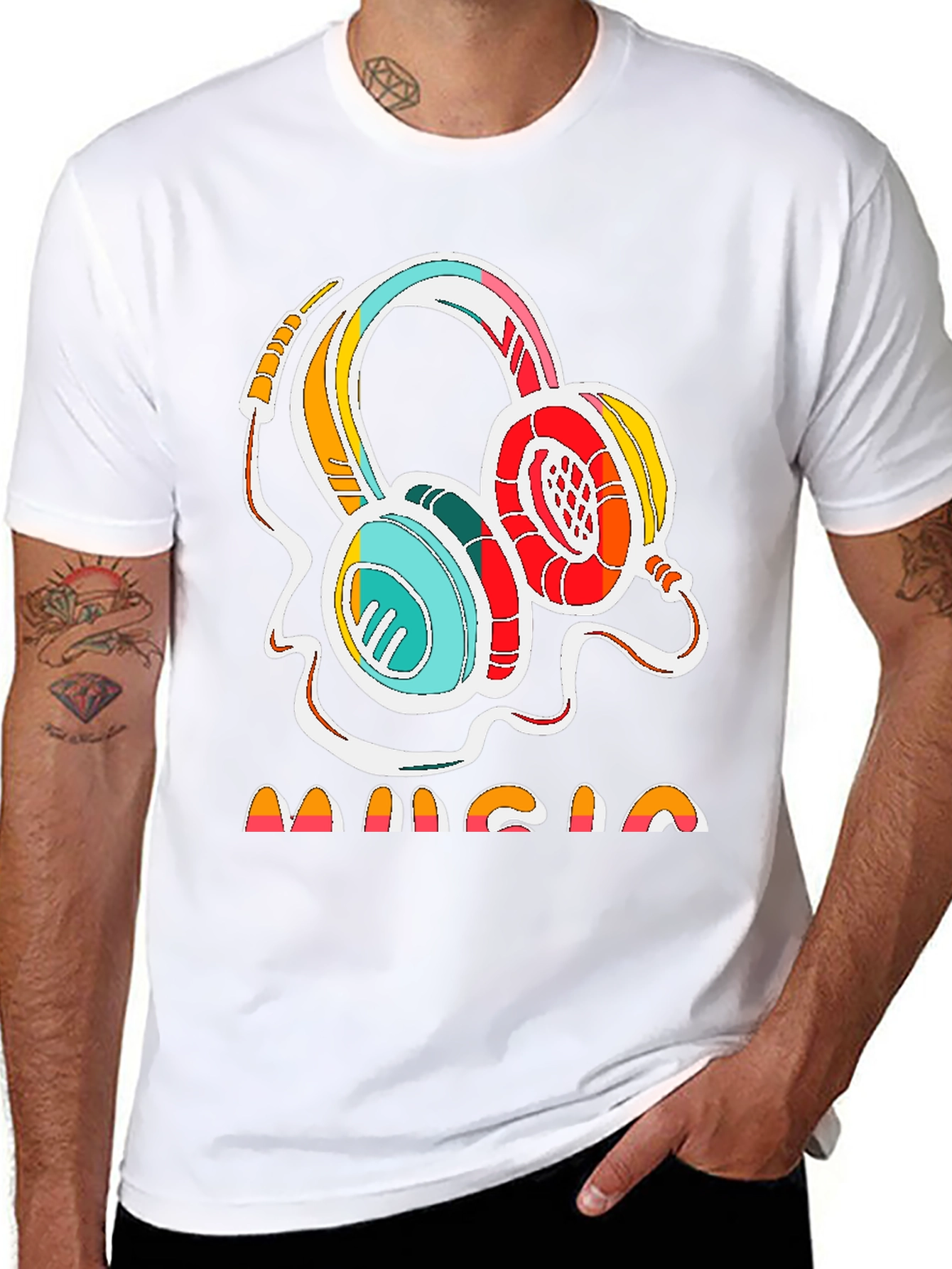 Black Retro Music Headphones Graphic Tee - Stylish Cotton Shirt view 8