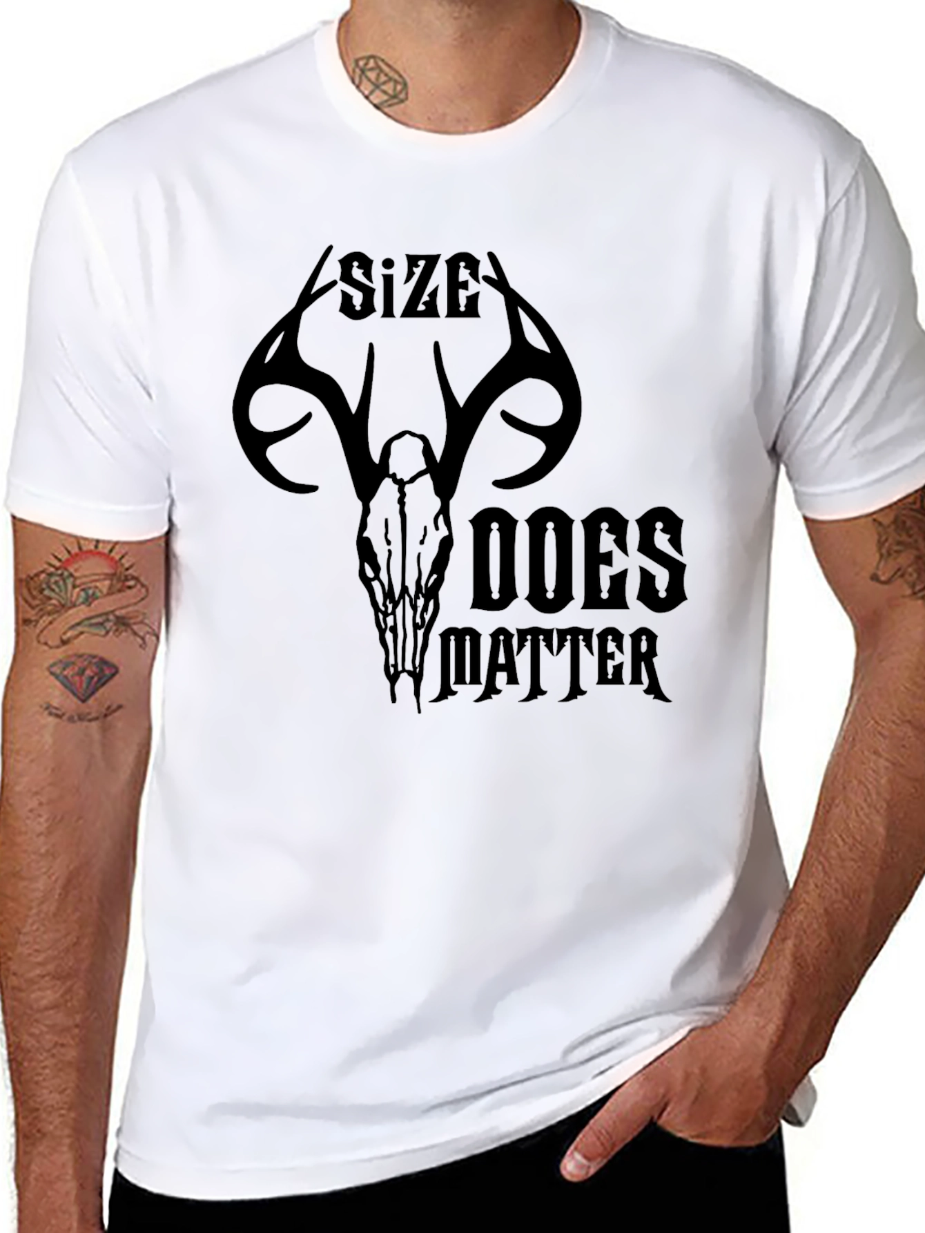 Black Size Does Matter Deer Skull Graphic Tee view 8