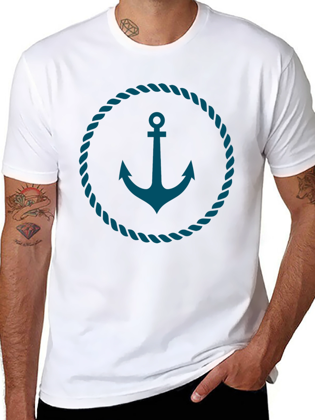 Black Nautical Anchor Graphic Tee - Black Cotton T-Shirt view 8