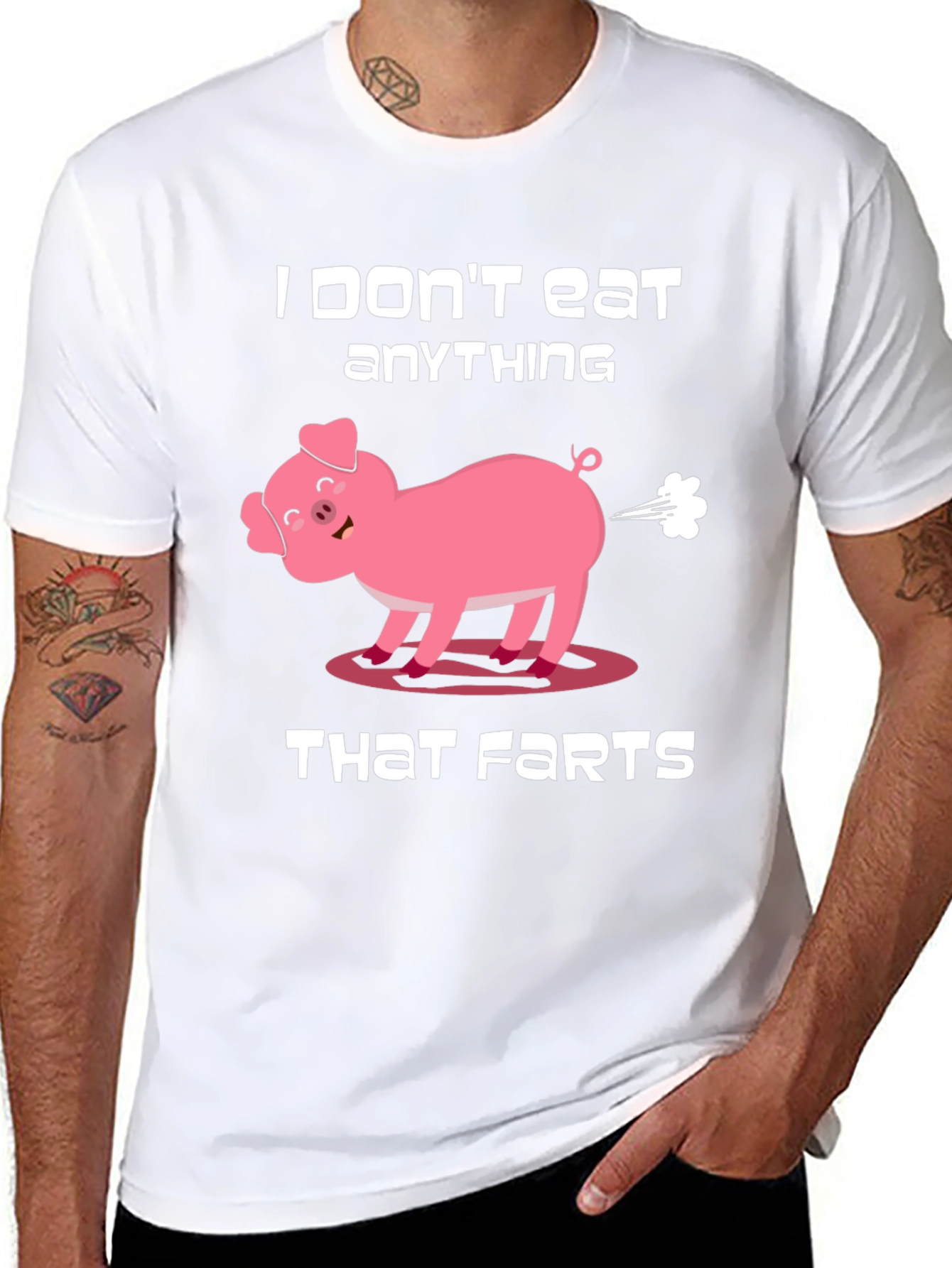 Black Funny Vegan Graphic Tee - I Don't Eat Anything That Farts T-Shirt view 8