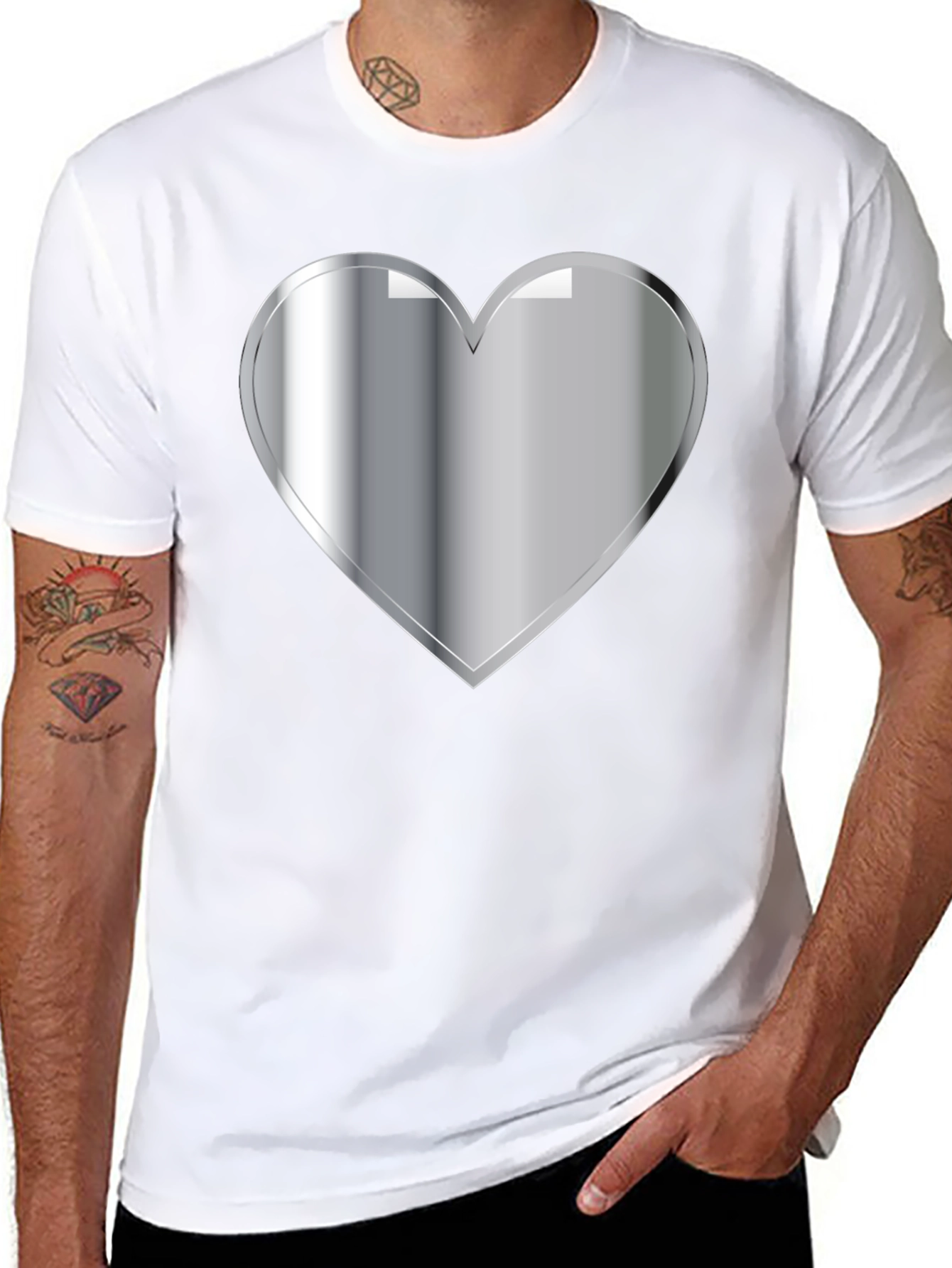Black Silver Heart Graphic Black T-Shirt view 8