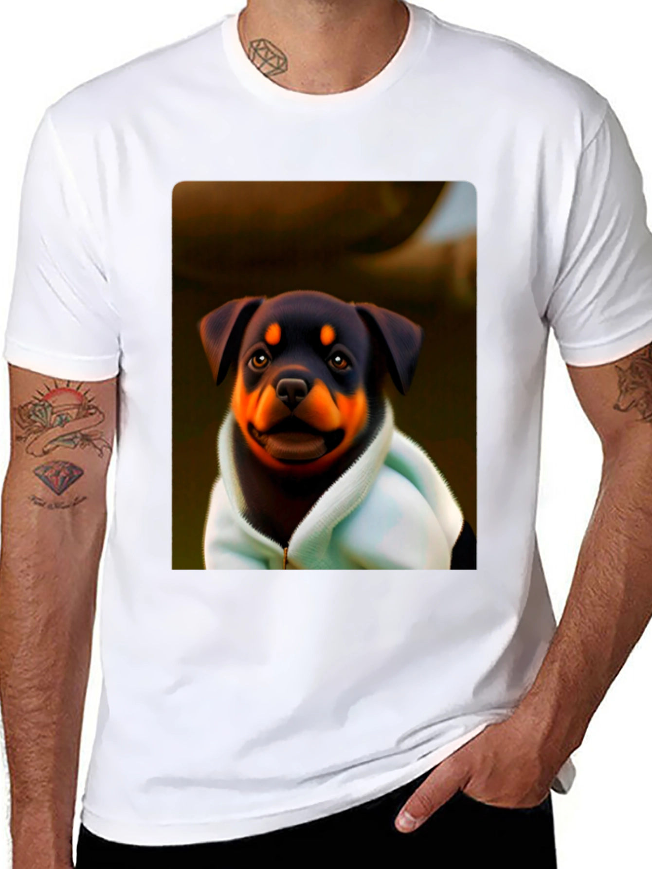 Black Rottweiler Puppy Hoodie T-Shirt - Cute Dog Tee view 8