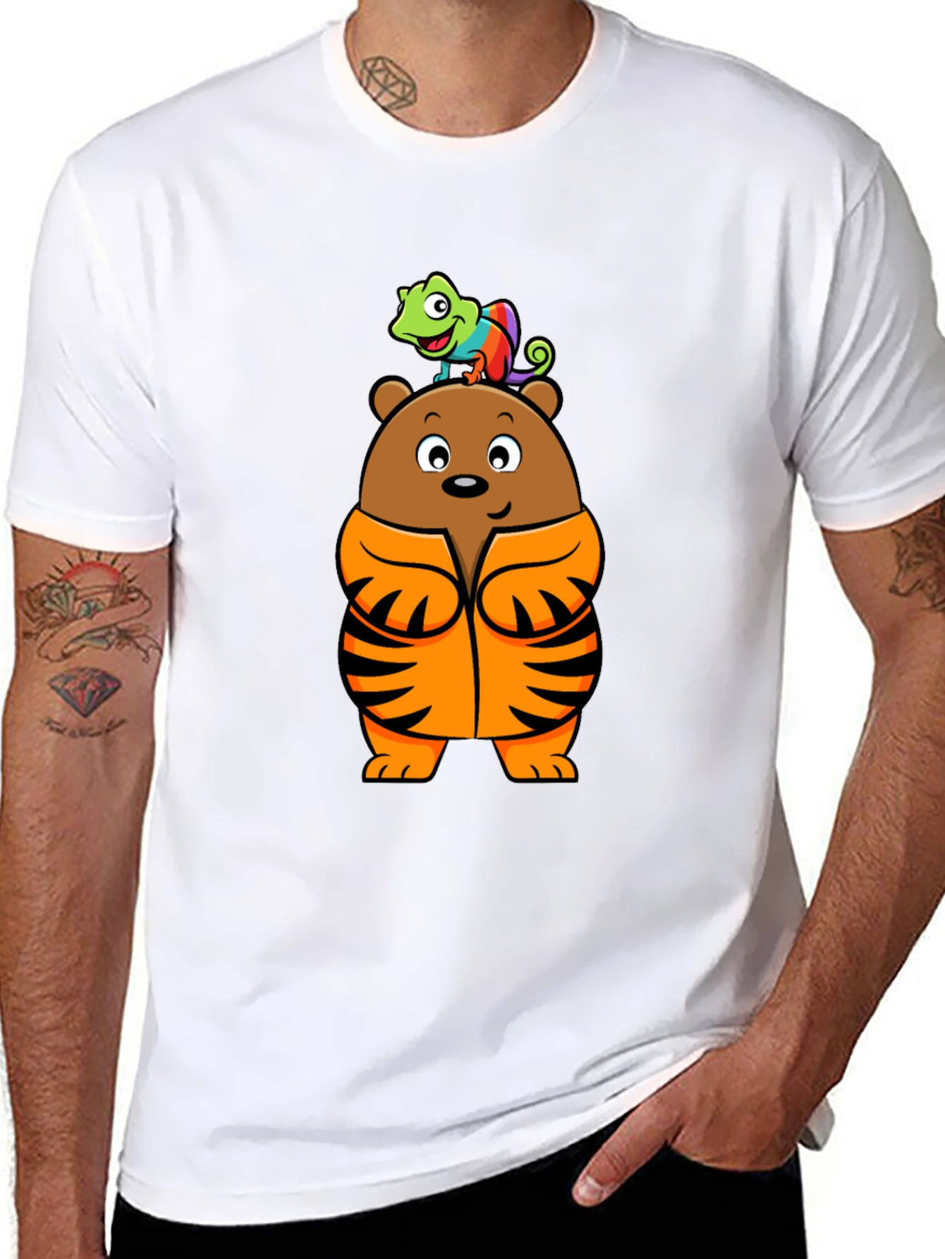 Black Bear and Chameleon Graphic Tee view 8