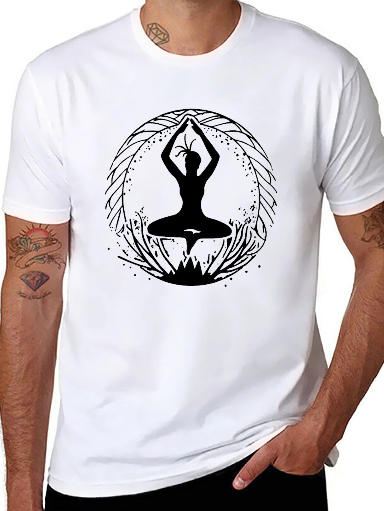 Black Yoga Silhouette Graphic T-Shirt - Black view 8