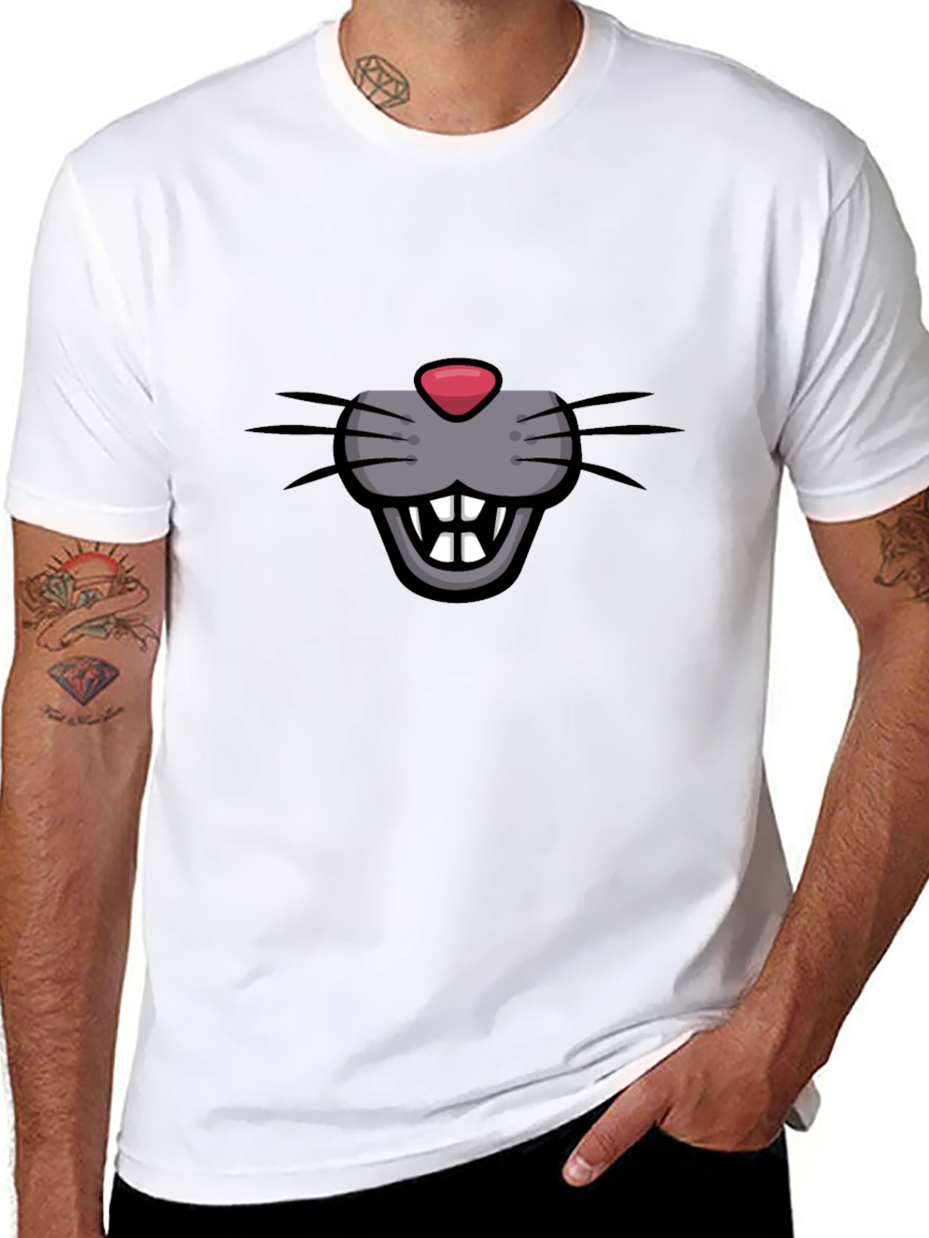 Black Funny Cartoon Mouse Face Graphic Black T-Shirt view 8