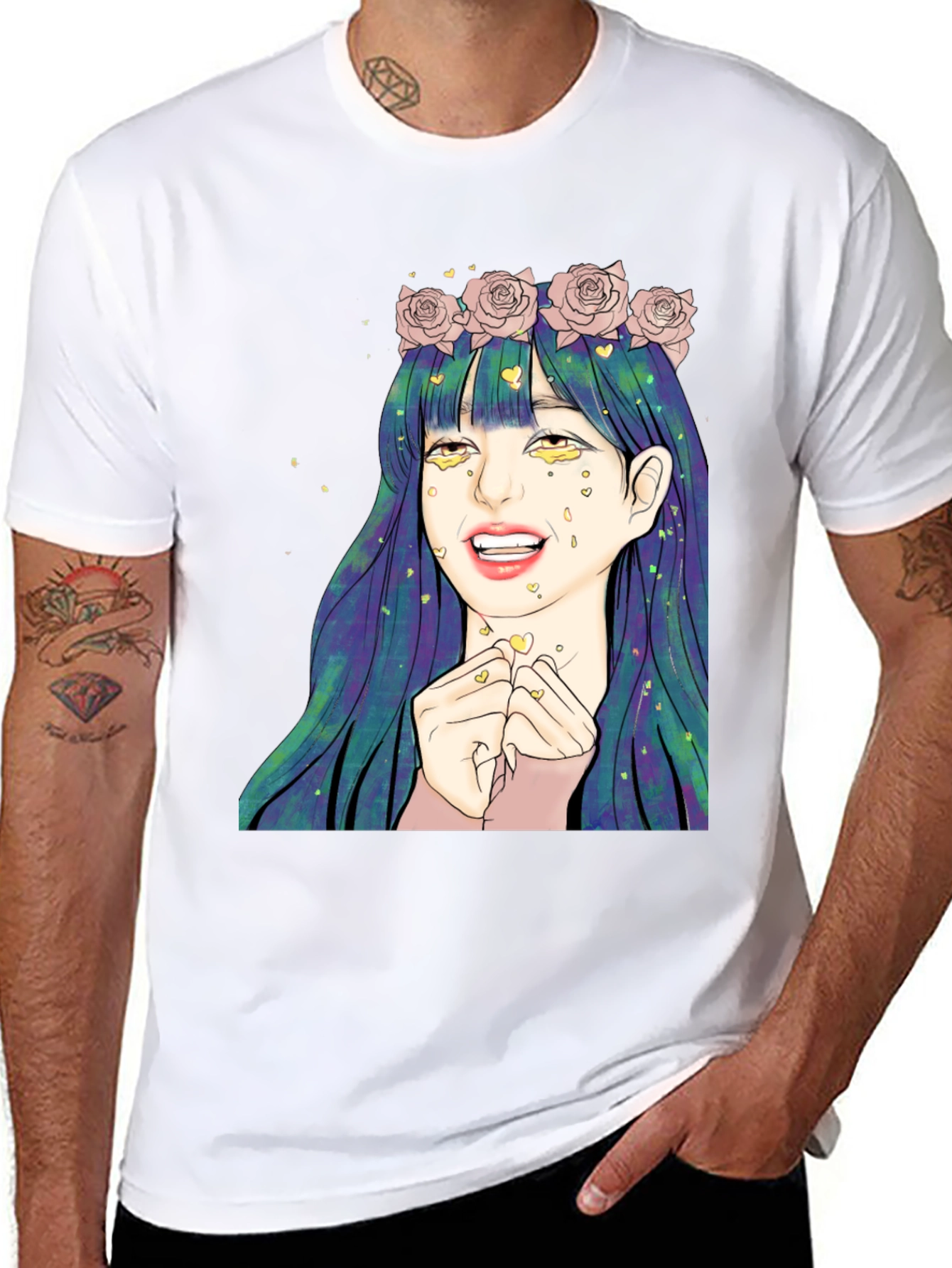 Black Anime Girl Graphic Tee - Black Unisex T-Shirt view 8