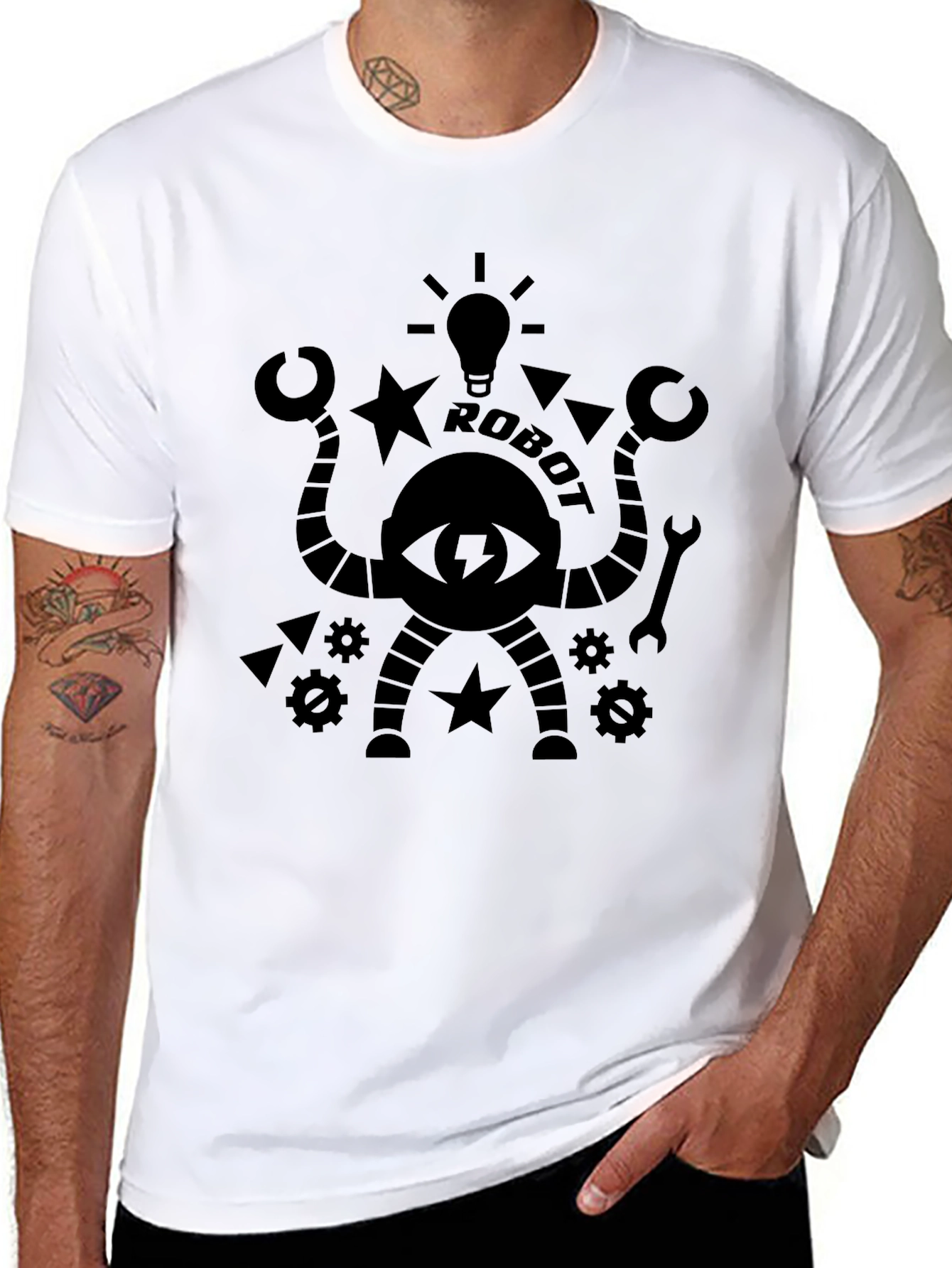 Black Robot Graphic Tee - Cool Black Design view 8