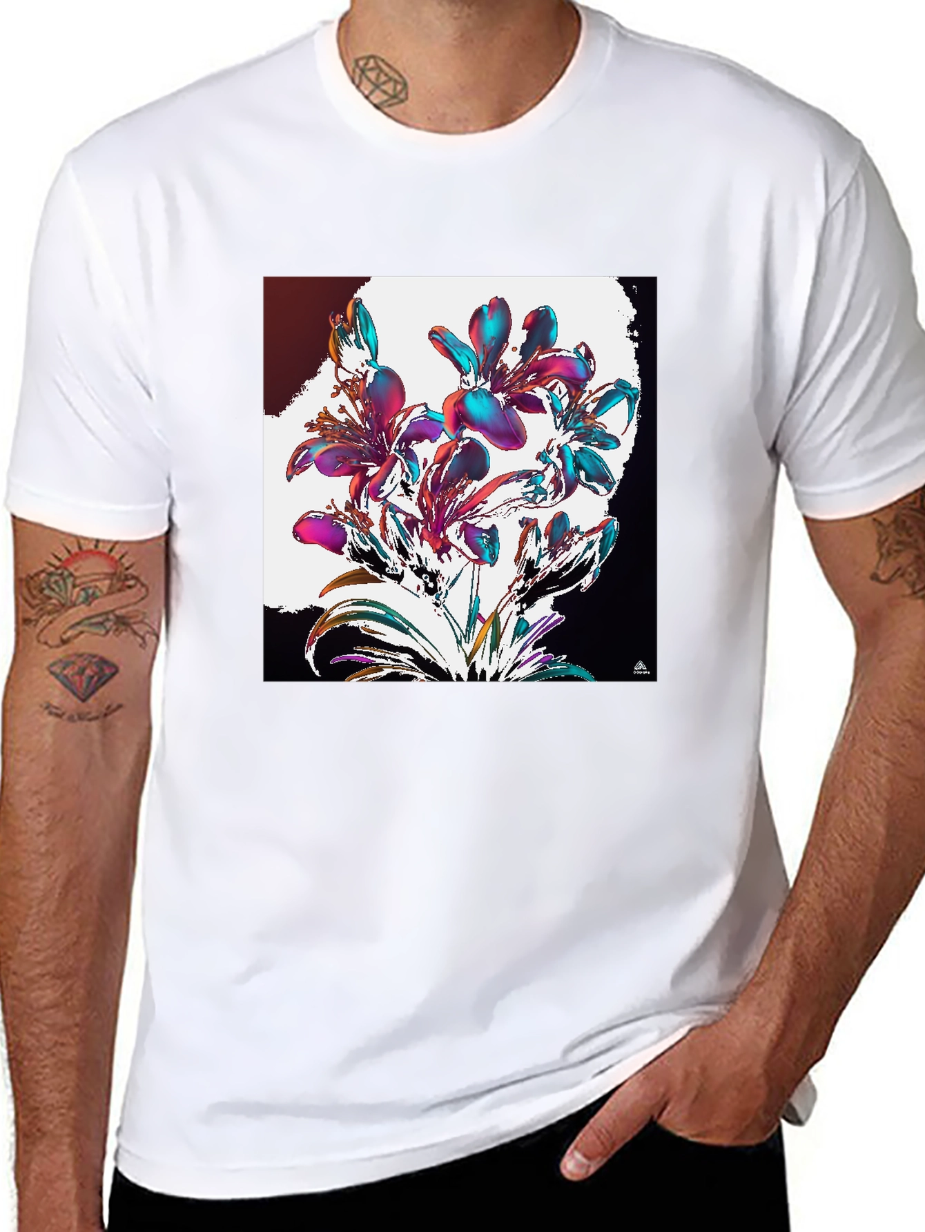 Black Floral Abstract Graphic Black T-Shirt view 8