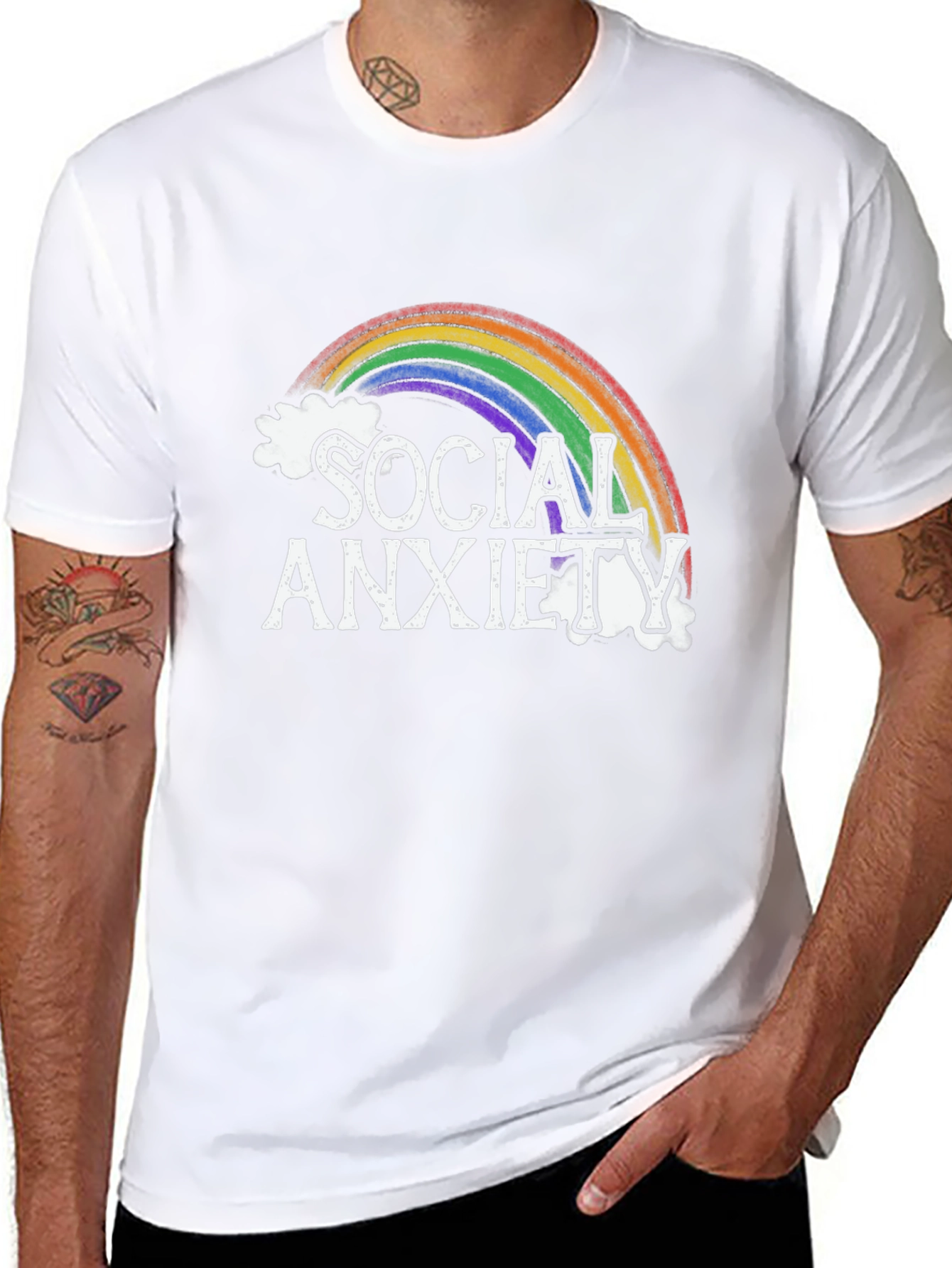 Black Social Anxiety Rainbow Graphic Tee view 8