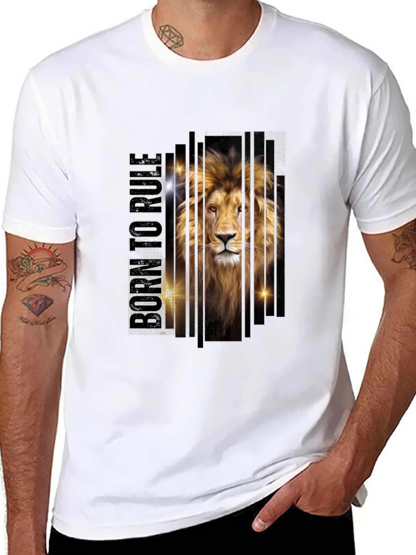 Black Born to Rule Lion Graphic Print Tee - Stylish Men's Black T-Shirt view 8