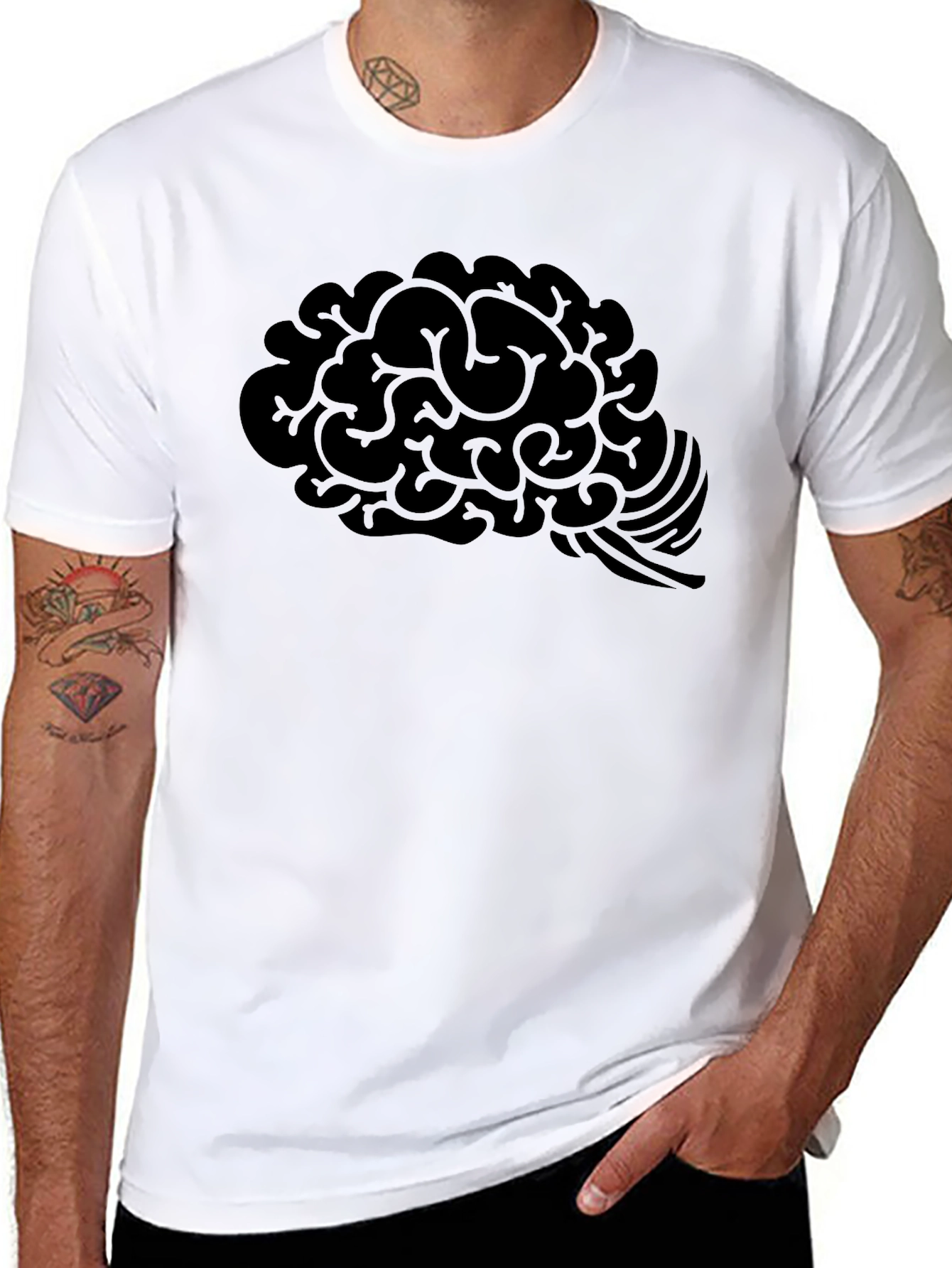 Black Brain Graphic T-Shirt - Mens Black Cotton Tee view 8