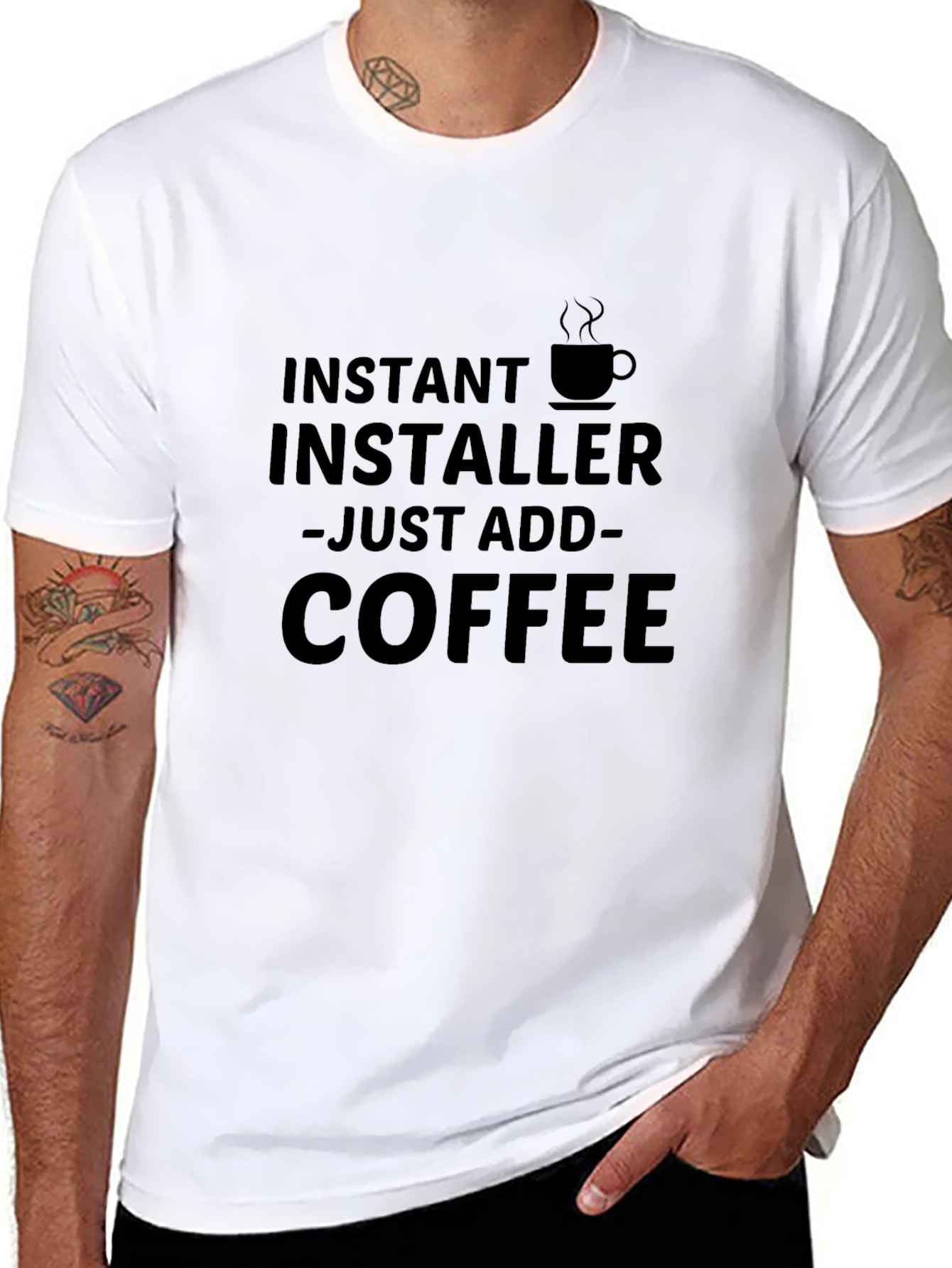 Black Instant Installer Just Add Coffee T-Shirt view 8