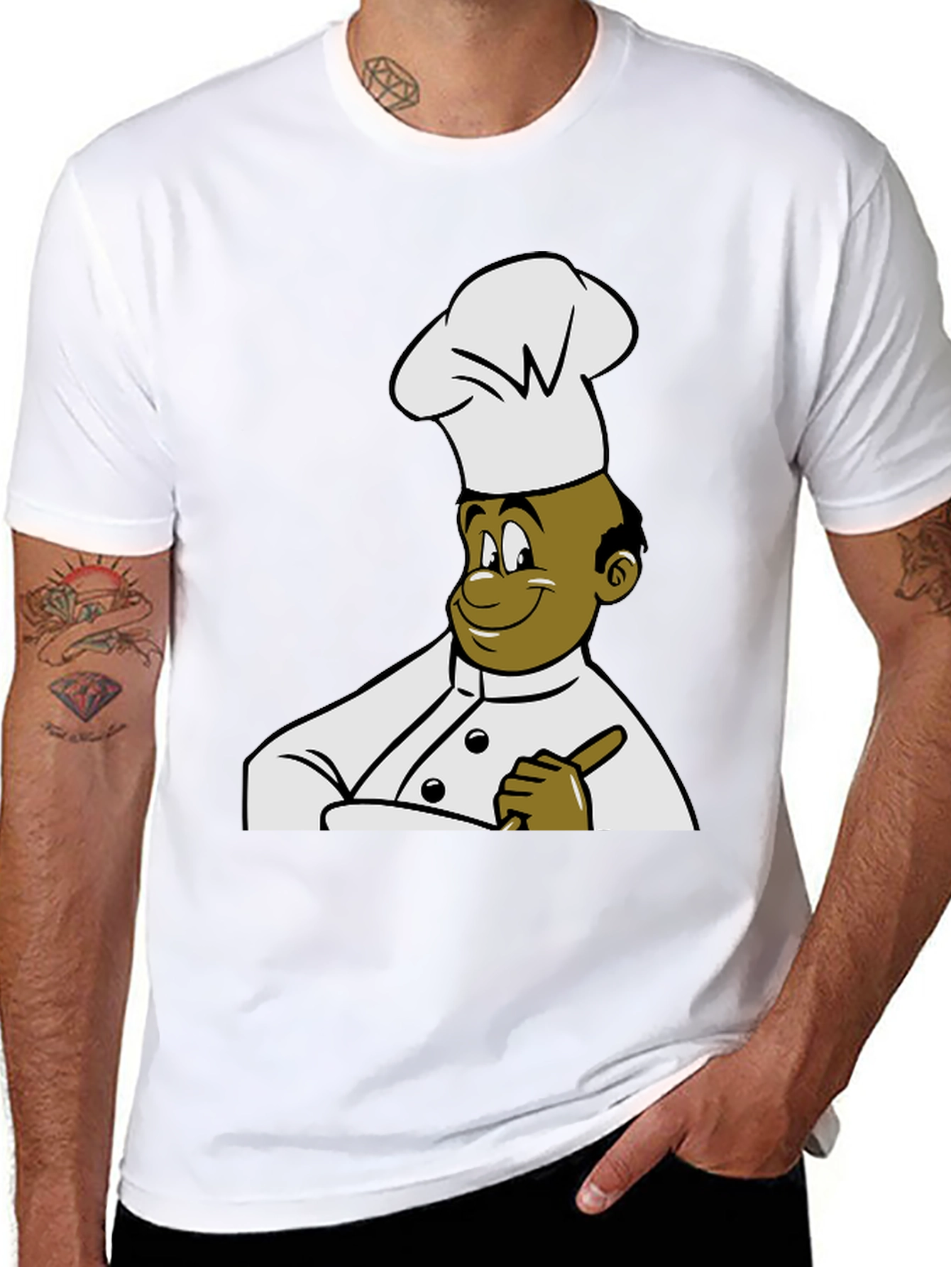 Black Chef Cartoon T-Shirt - Black Cotton Tee view 8