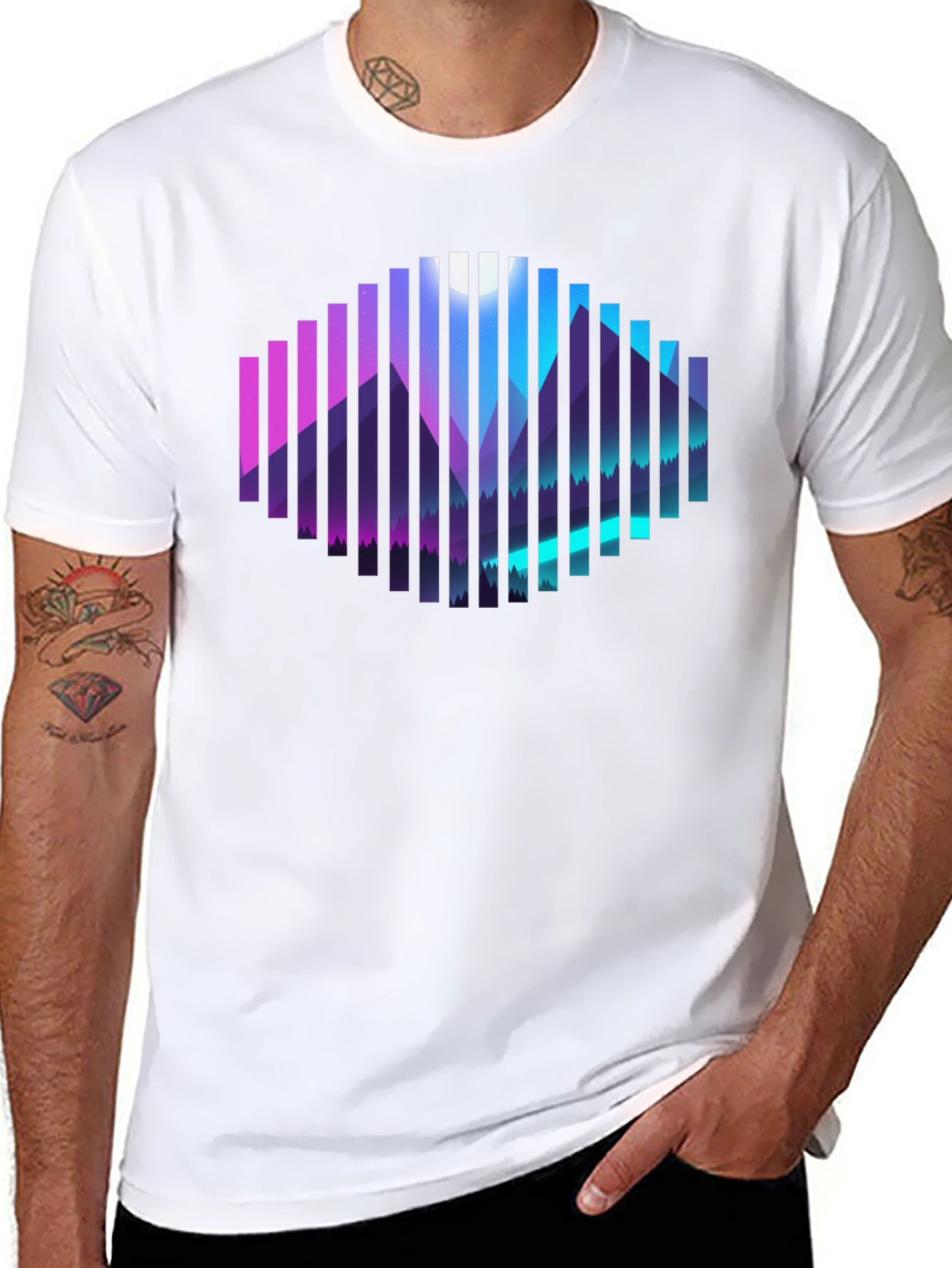 Black Geometric Mountainscape Graphic Tee - Black view 8