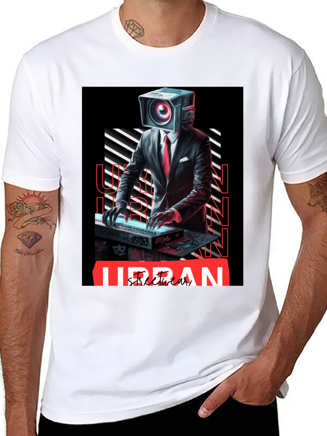 Black Urban Streetwear Camera Head DJ Graphic Tee view 8