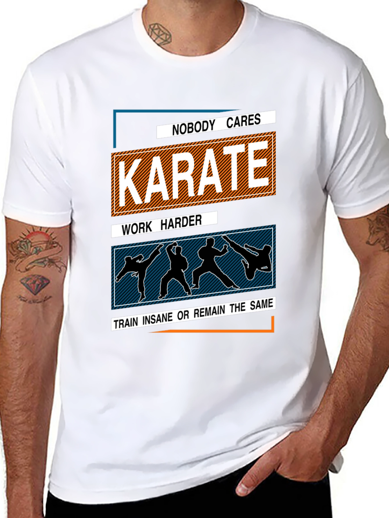 Black Karate Training T-Shirt: Nobody Cares, Work Harder view 8