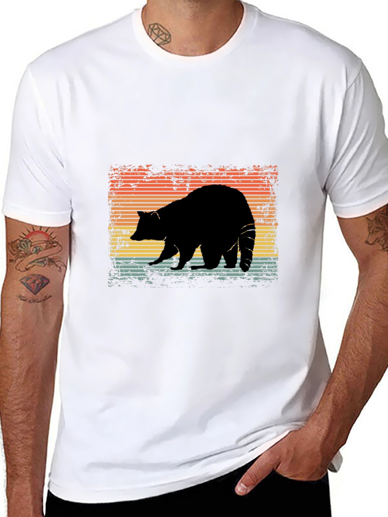 Black Retro Raccoon Silhouette Graphic Tee view 8