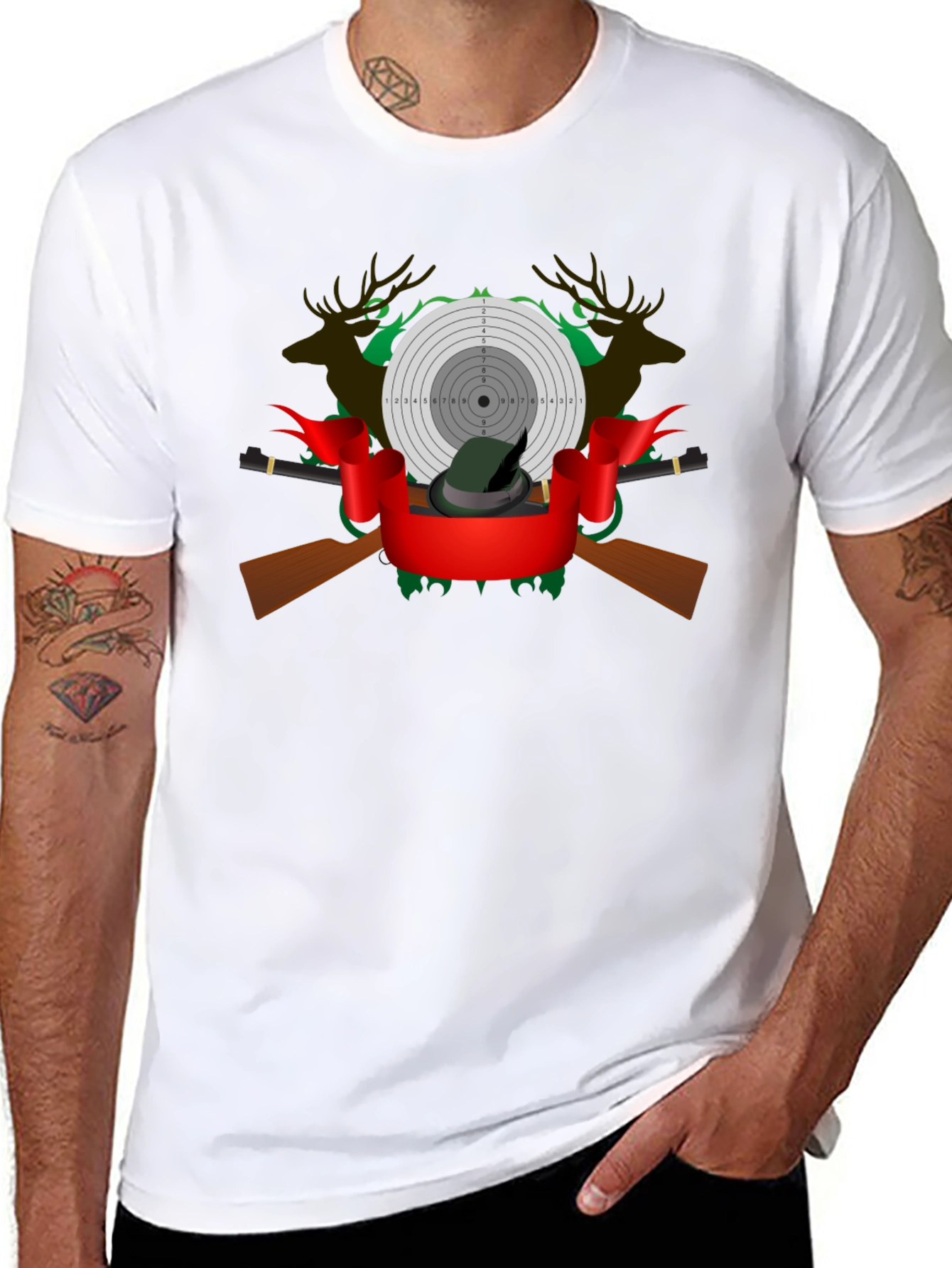 Black Hunting Graphic Tee - Deer, Target, and Rifle Design view 8