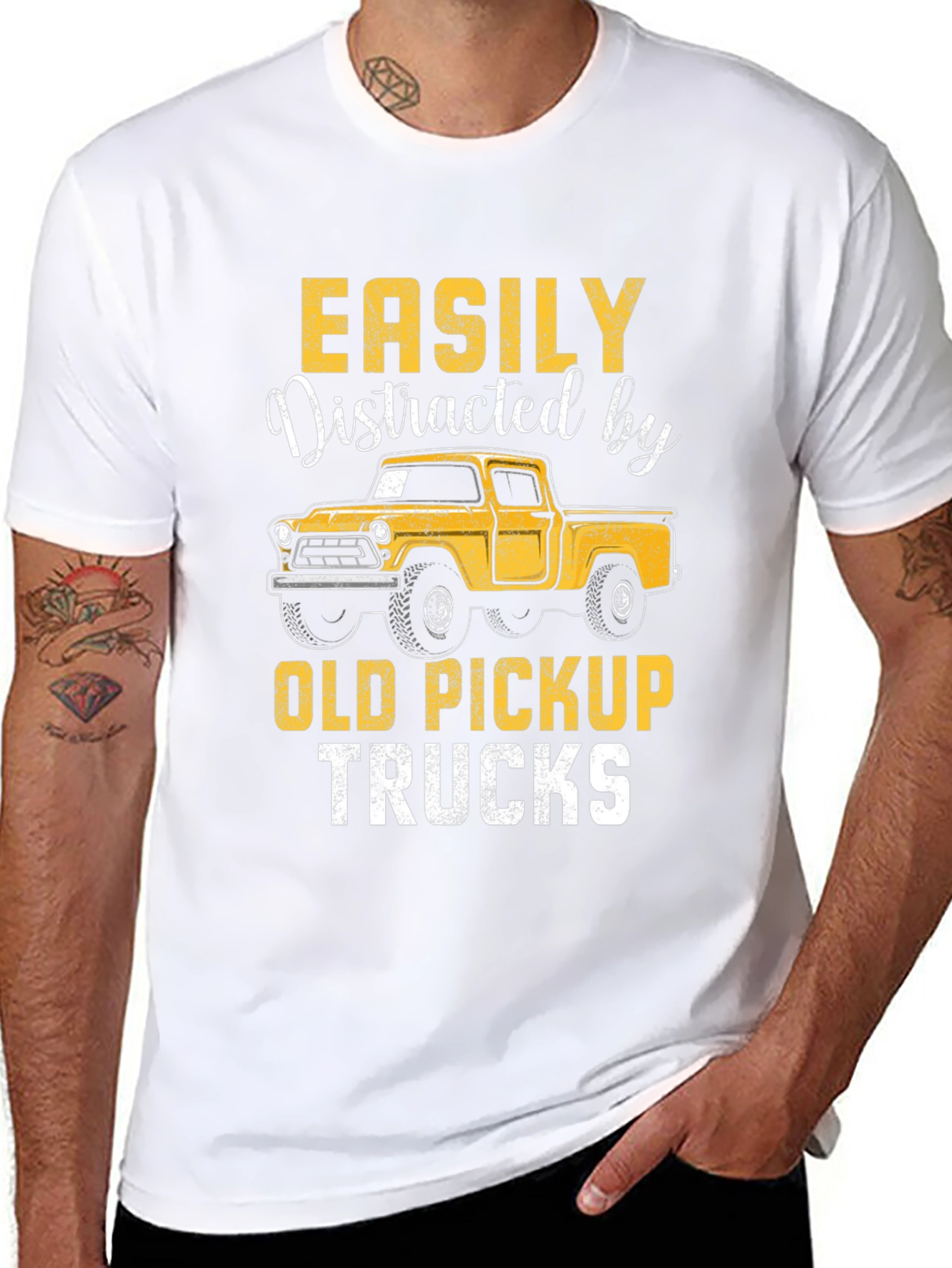 Black Easily Distracted by Old Pickup Trucks T-Shirt view 8