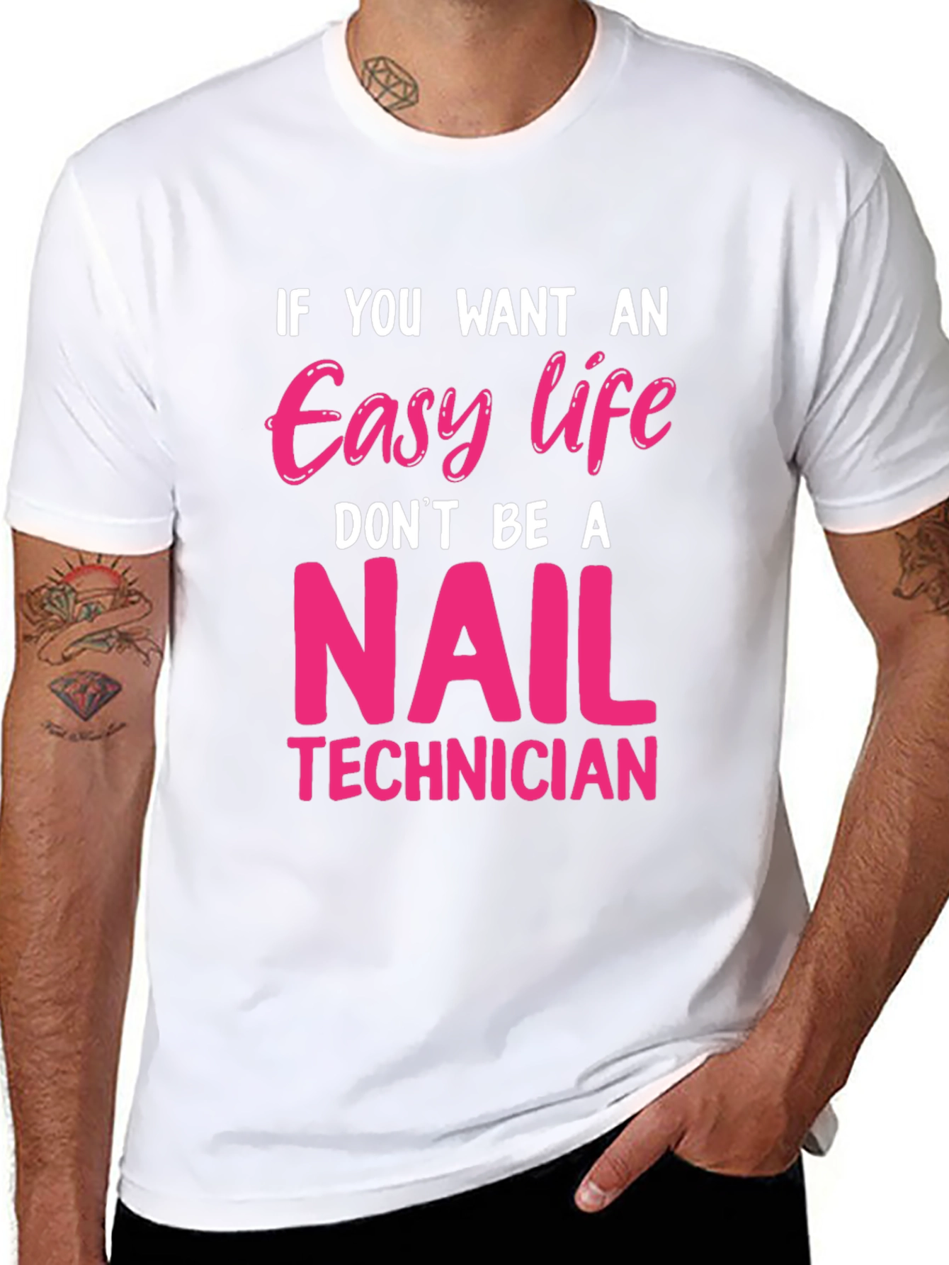 Black Easy Life Nail Technician T-Shirt Funny Job Tee view 8