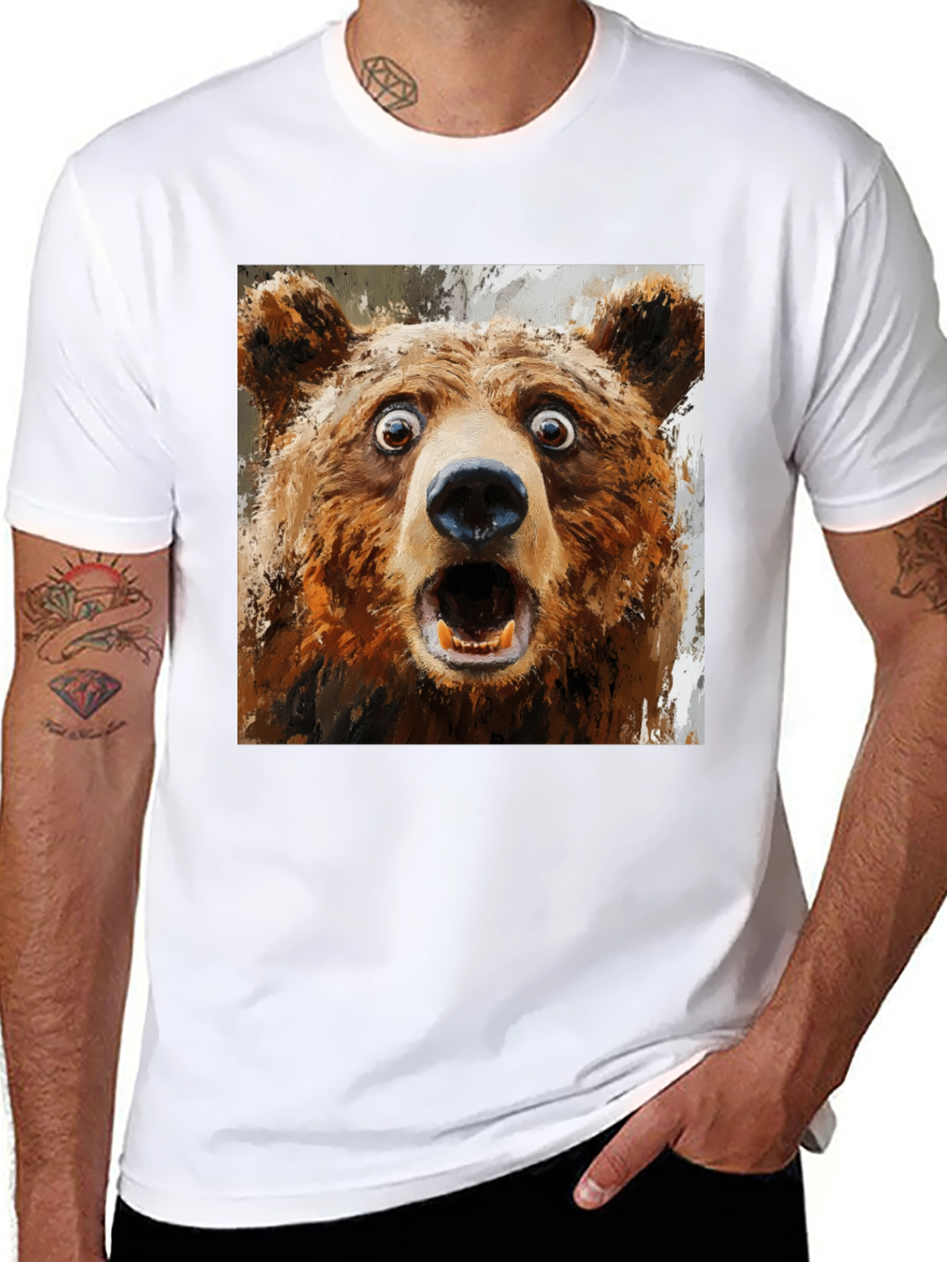 Black Surprised Bear Graphic T-Shirt view 8