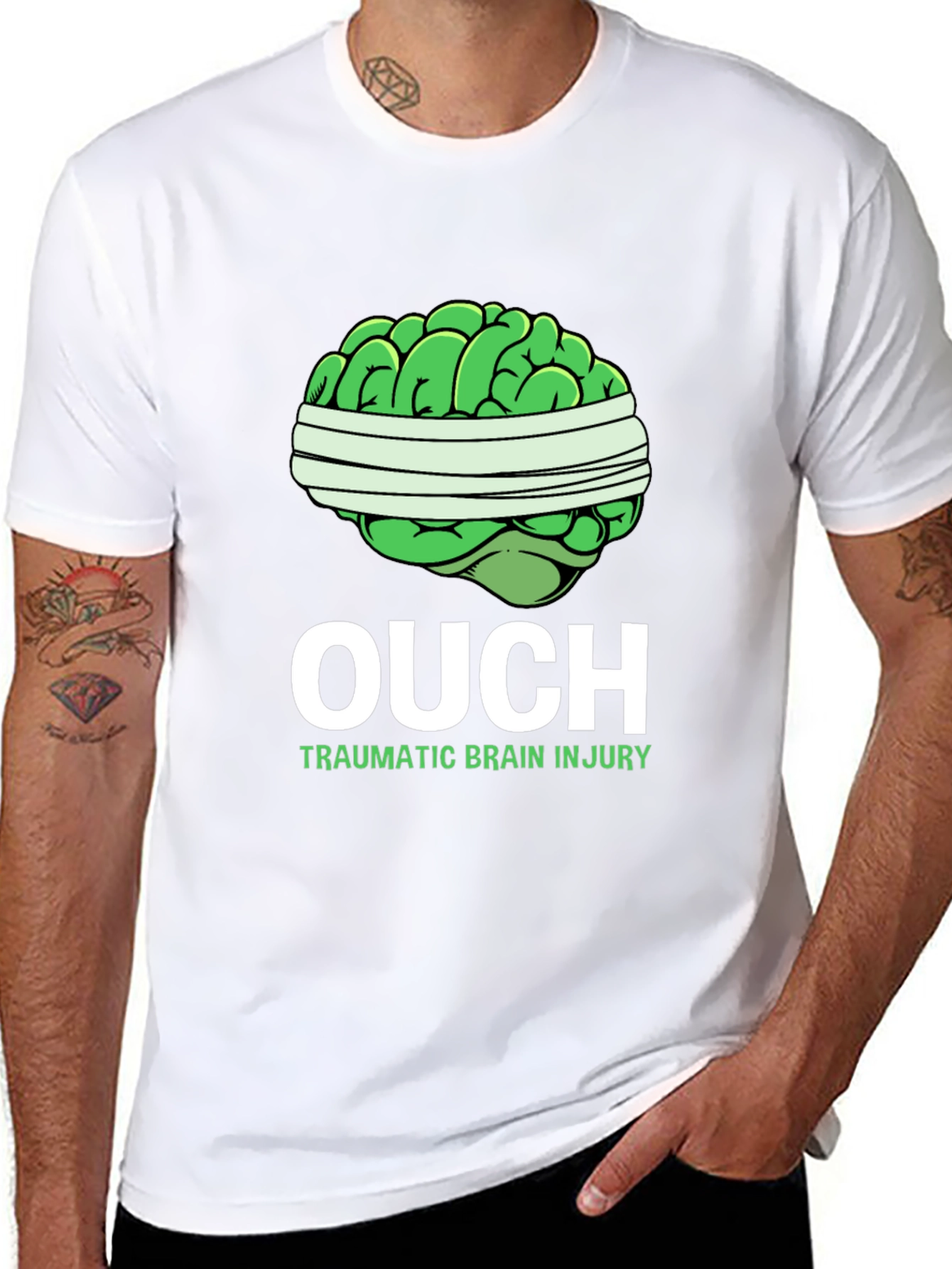 Black Ouch Traumatic Brain Injury T-Shirt view 8