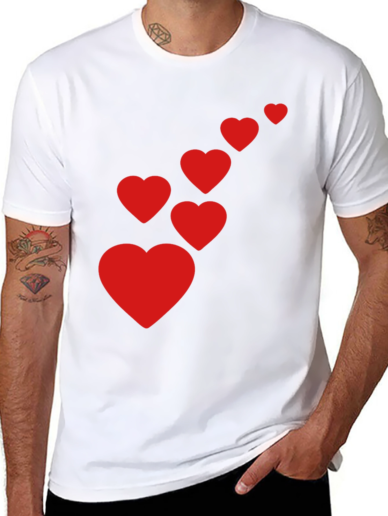 Black Men's Black T-Shirt with Red Heart Cascade view 8