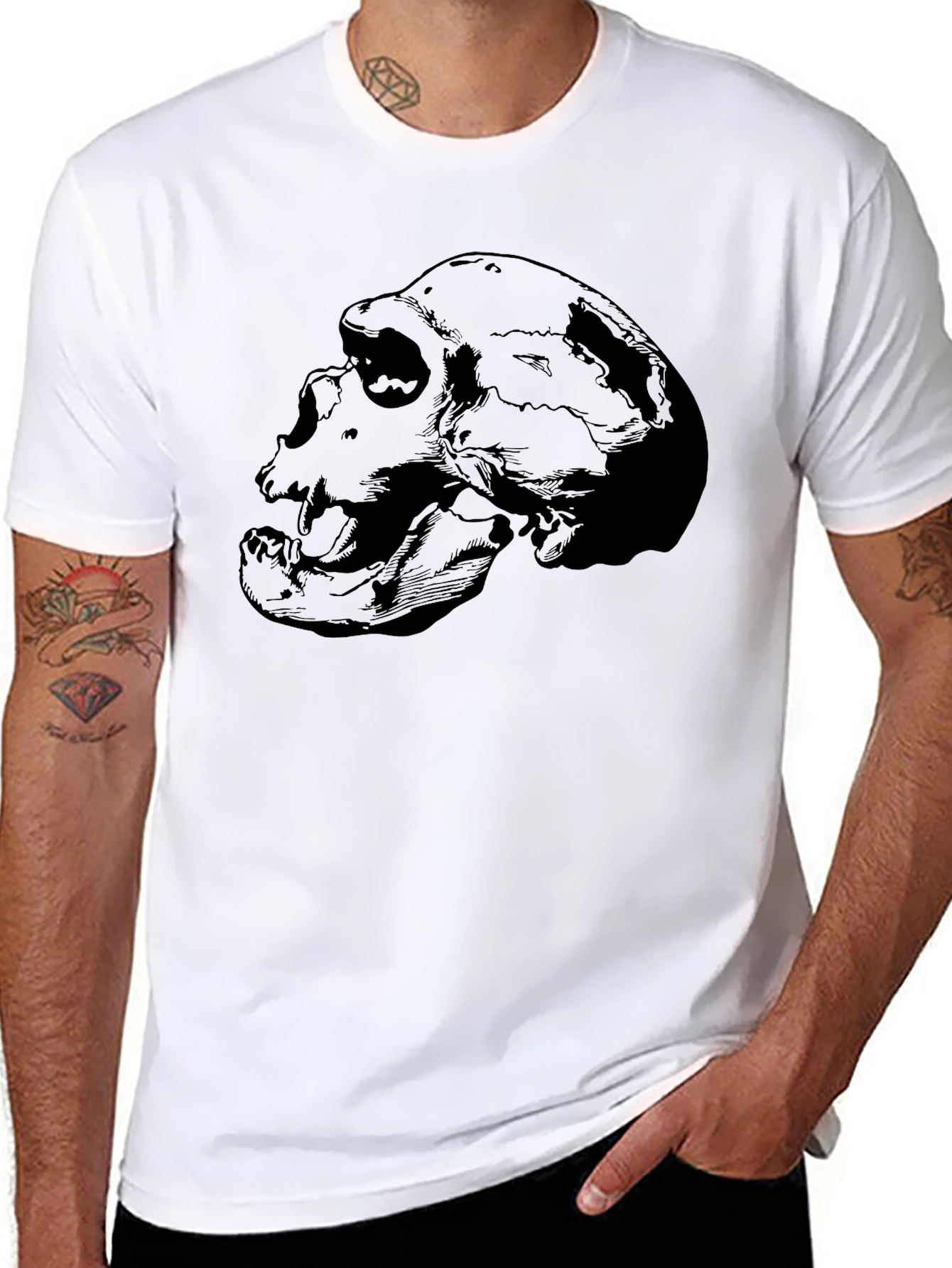 Black Skull Graphic Print Crew Neck T-Shirt view 8