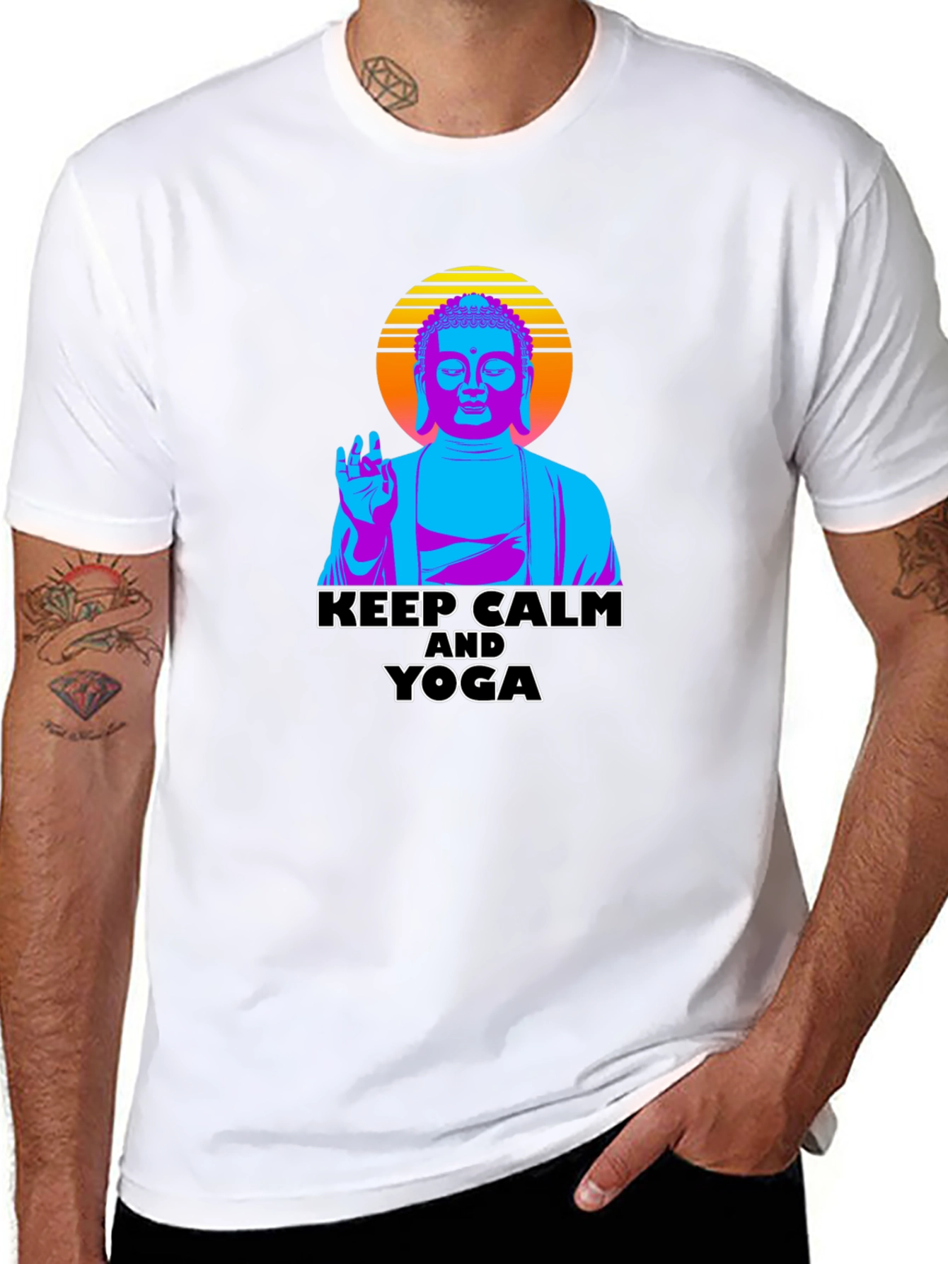 Black Keep Calm Yoga Buddha Graphic Tee view 8
