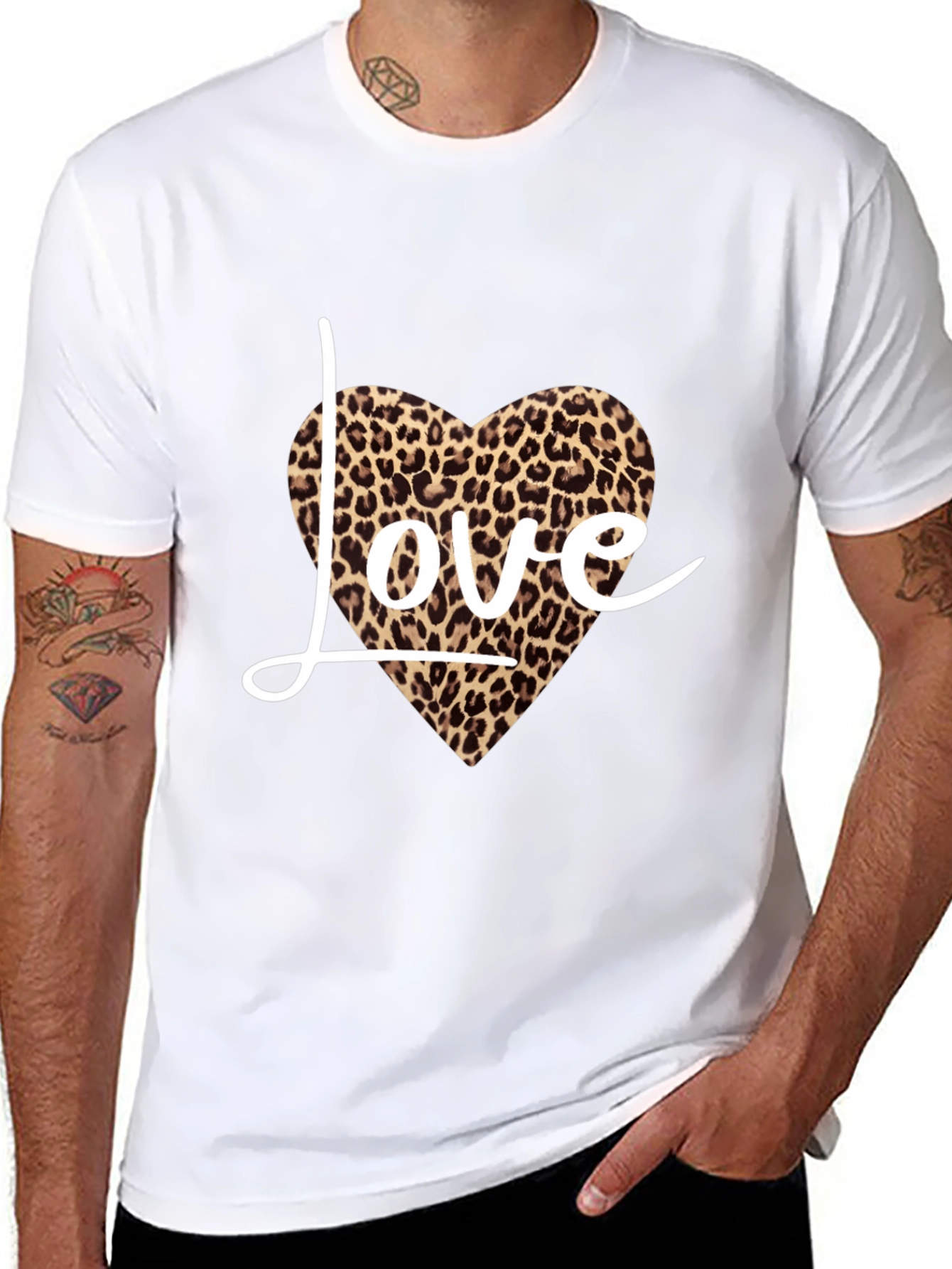 Black Leopard Love Heart Print Black T-Shirt view 8