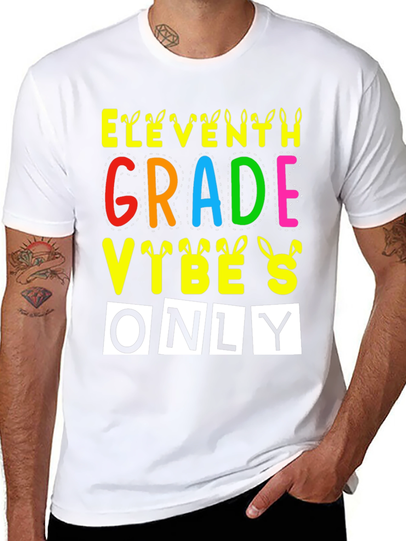 Black Eleventh Grade Vibes Only Easter Bunny T-Shirt view 8