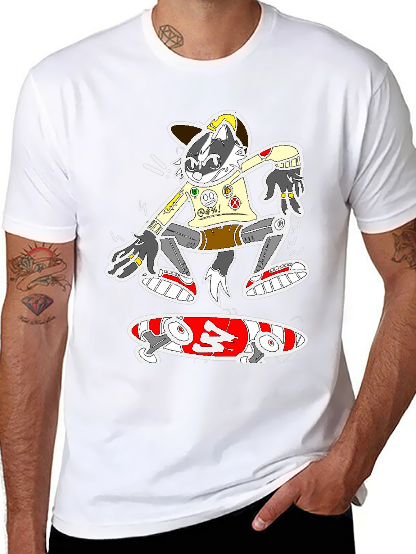 Black Skater Raccoon Graphic Tee - Black Cotton Blend view 8