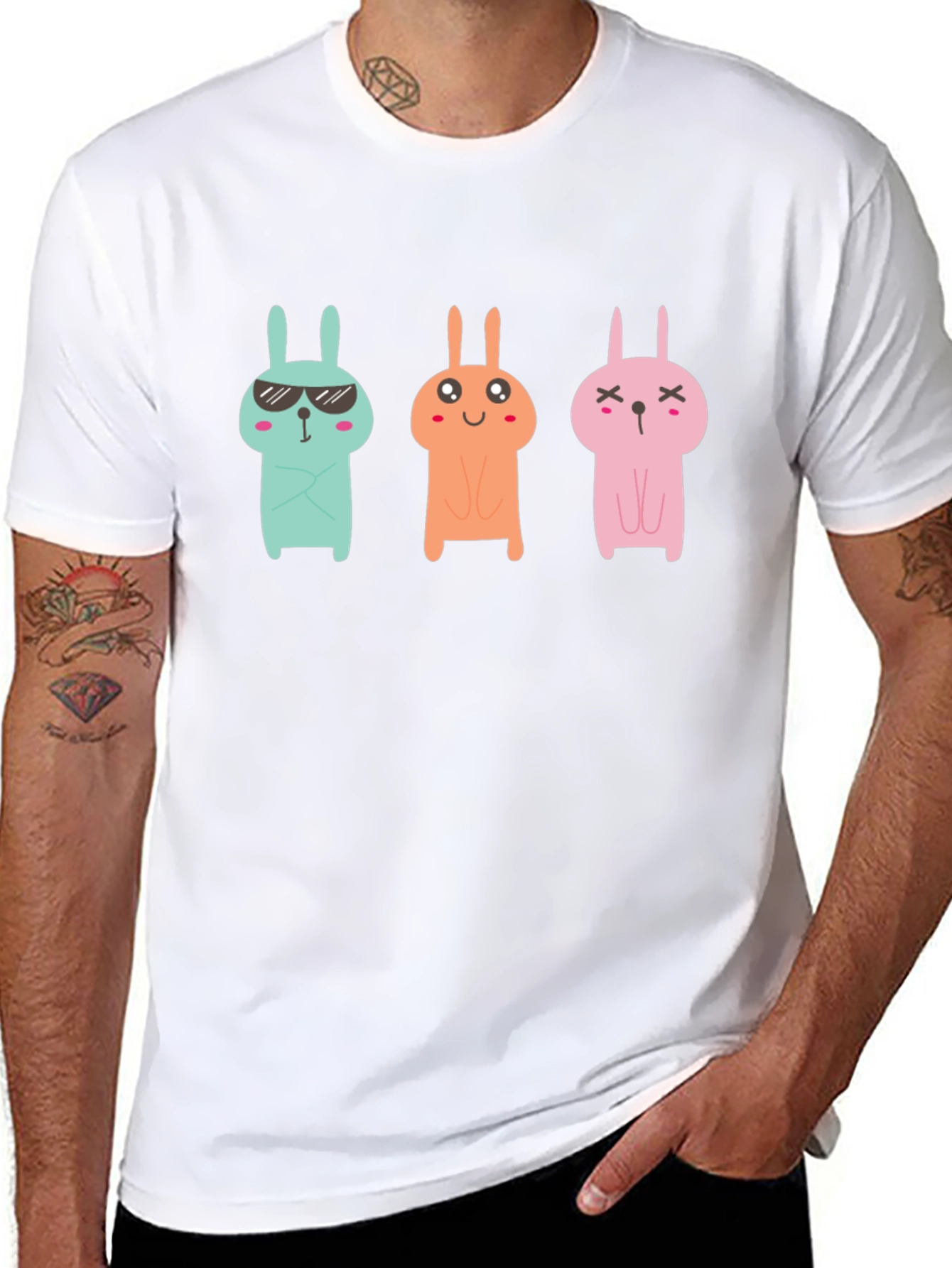 Black Cool Bunny Graphic Tee - Black Unisex T-Shirt view 8