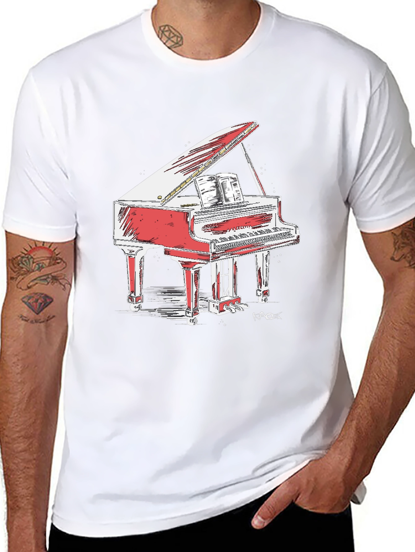 Red Grand Piano Graphic Tee - Stylish Music Lover Shirt - 8