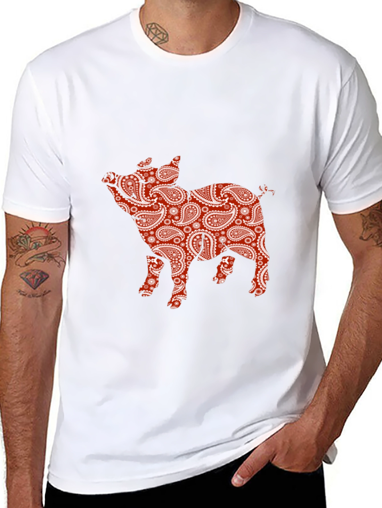 Black Paisley Pig Print T-Shirt view 8