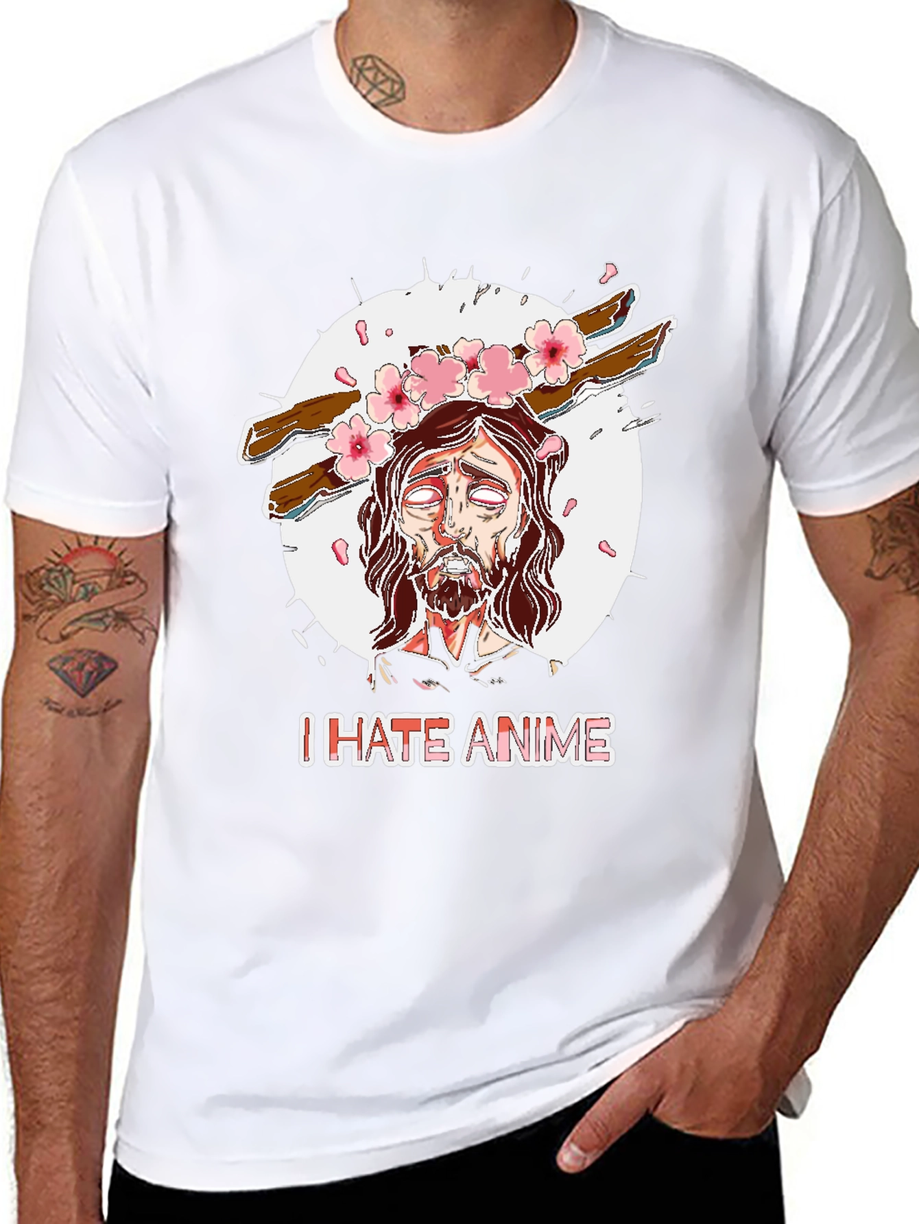 Black I Hate Anime Graphic Tee view 8