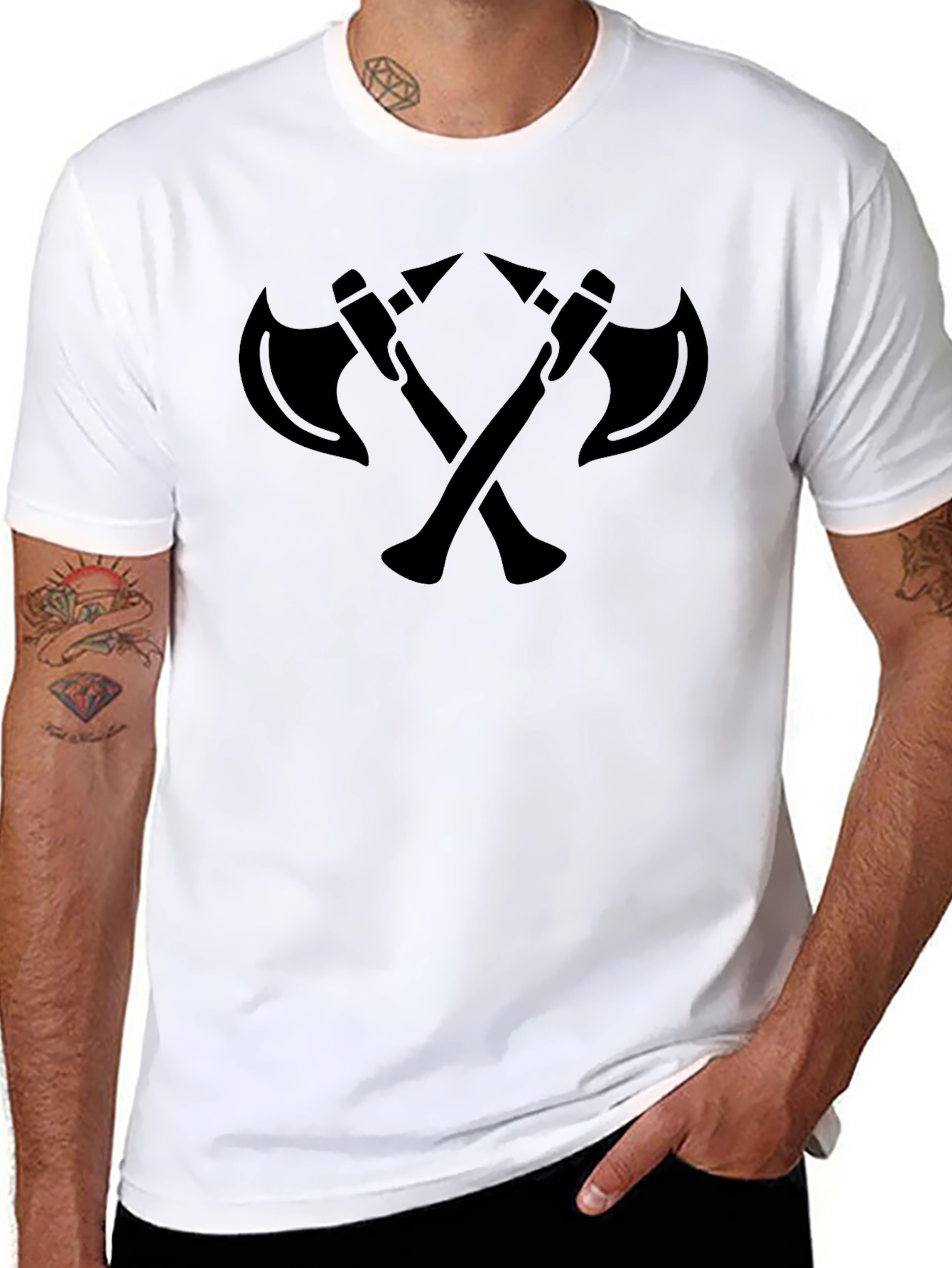Black Axe Warrior T-Shirt - Bold Crossed Axe Design view 8