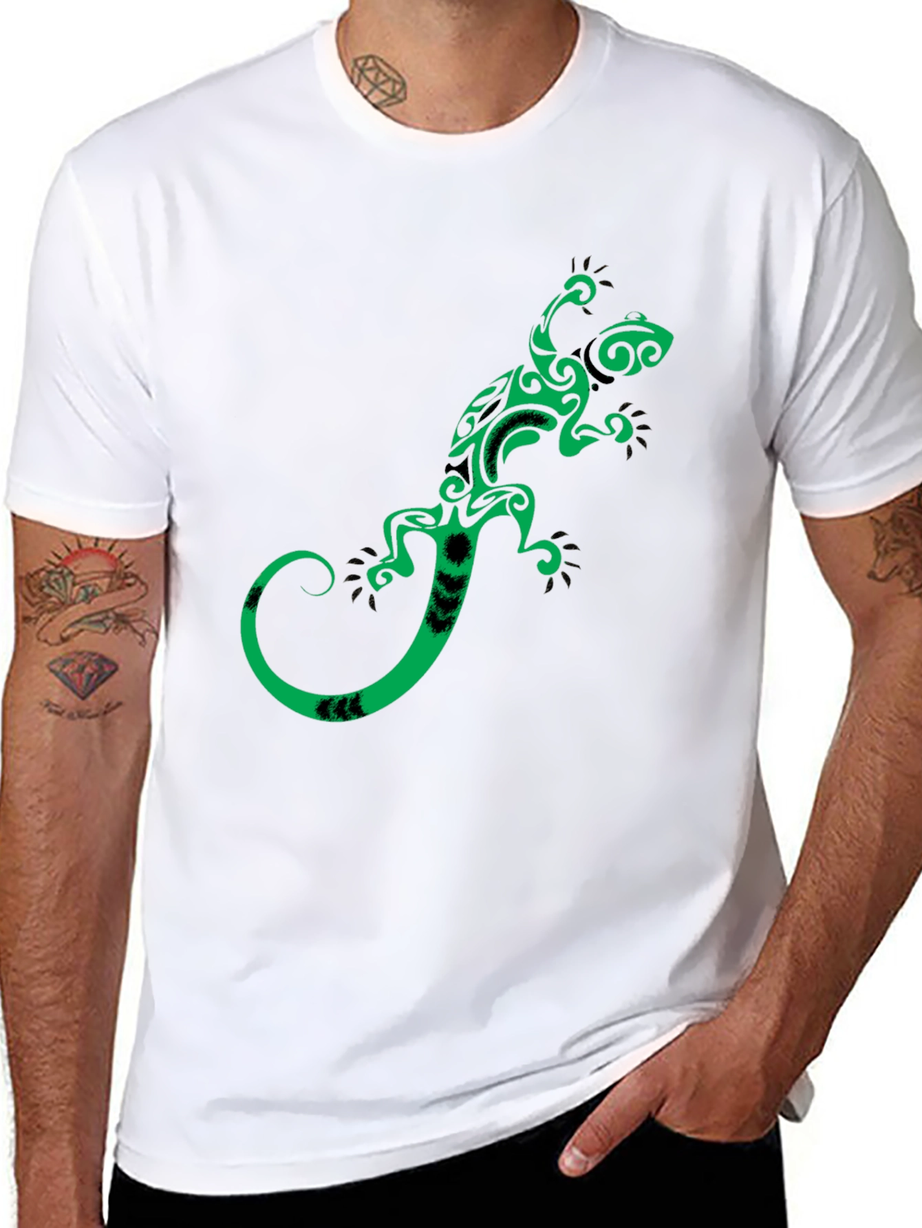Black Tribal Gecko Graphic Tee - Stylish Black T-Shirt view 8