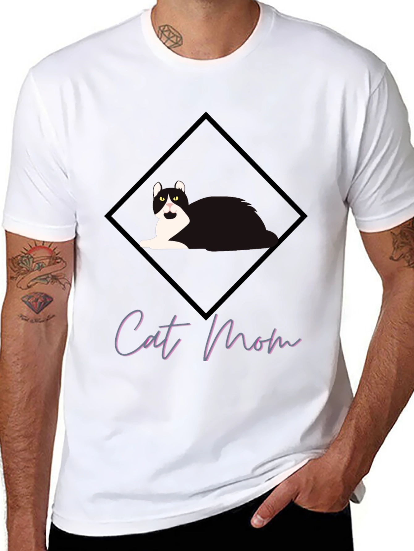 Black Cat Mom Graphic Tee - Black Short Sleeve T-Shirt view 8