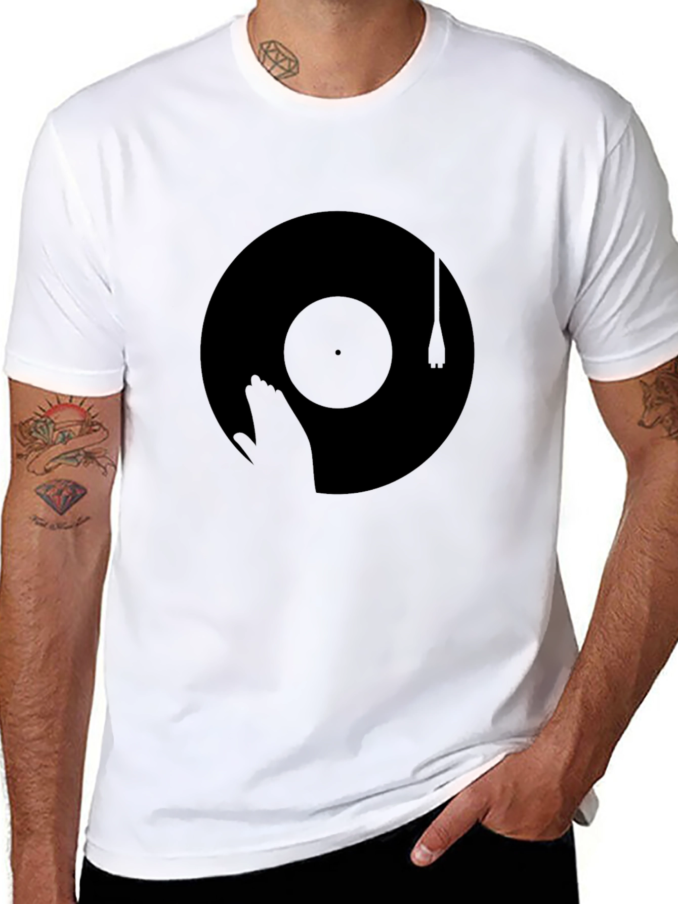Black Vinyl Record Graphic Tee - Retro Music Lover T-Shirt view 8