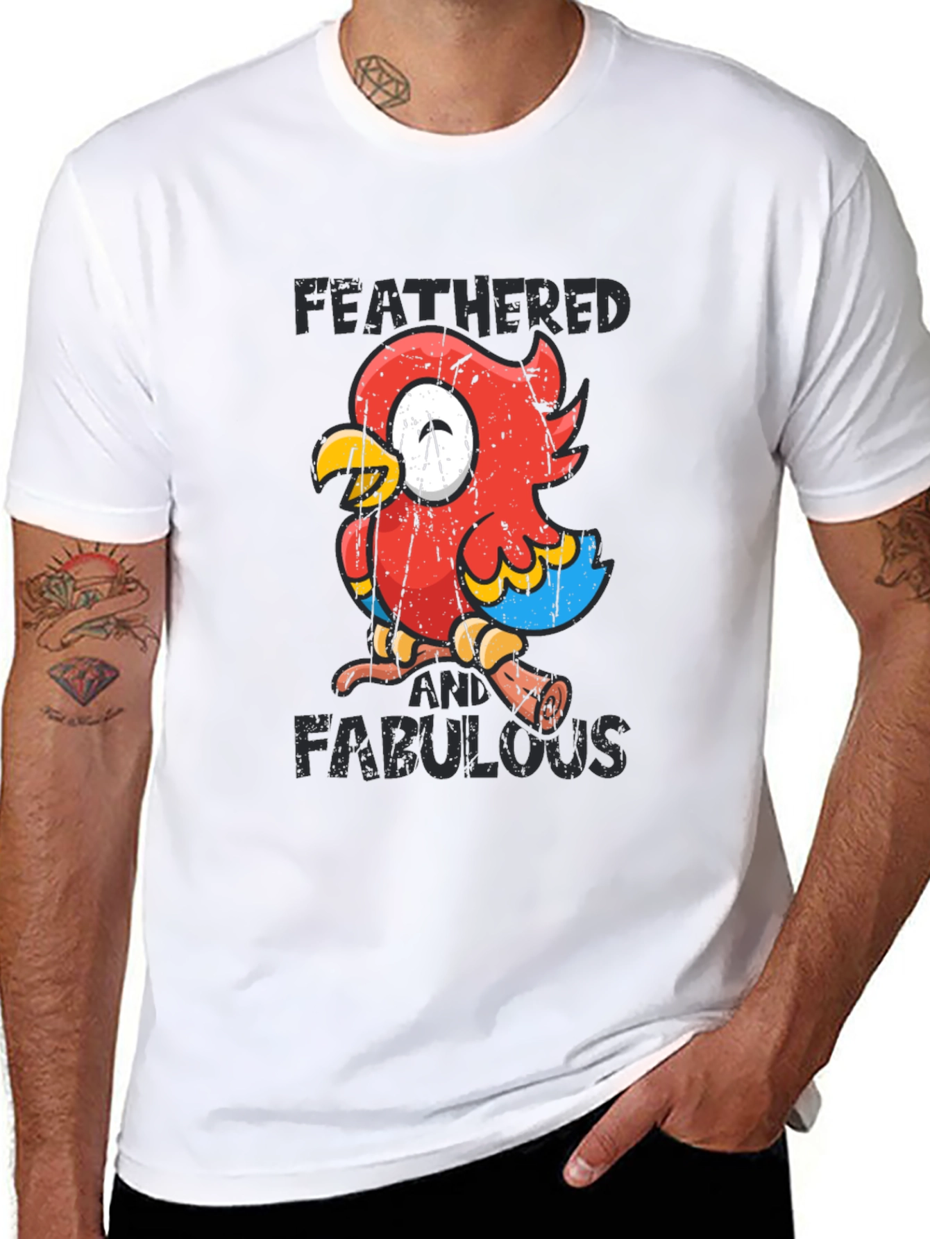 Black Feathered & Fabulous Parrot Graphic Tee view 8