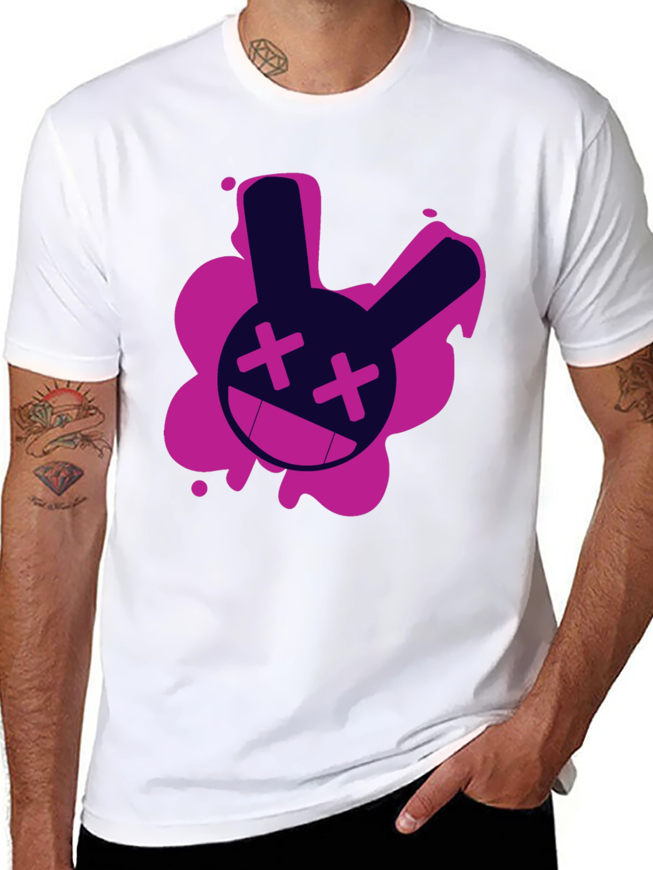 Black Edgy Rabbit Graphic Tee - Black Cotton T-Shirt view 8