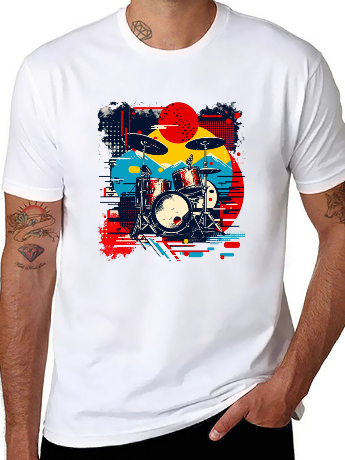 Black Retro Drum Kit Graphic Tee view 8