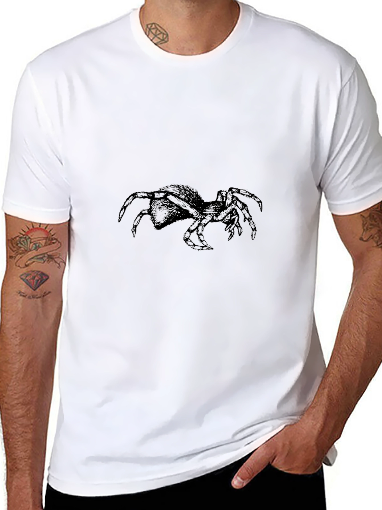 Black Spider Graphic Tee - Black Cotton Blend T-Shirt view 8