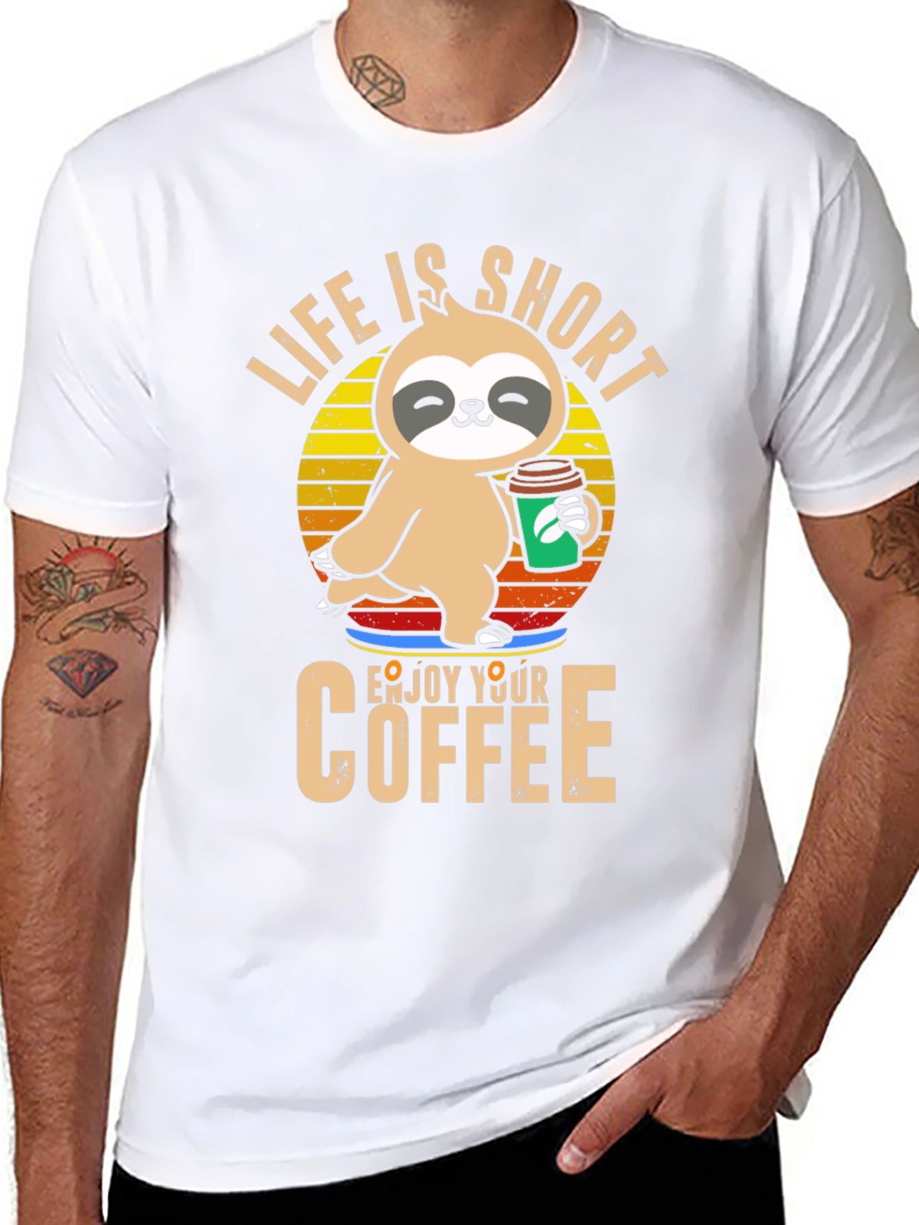 Black Life is Short Sloth Coffee T-Shirt view 8