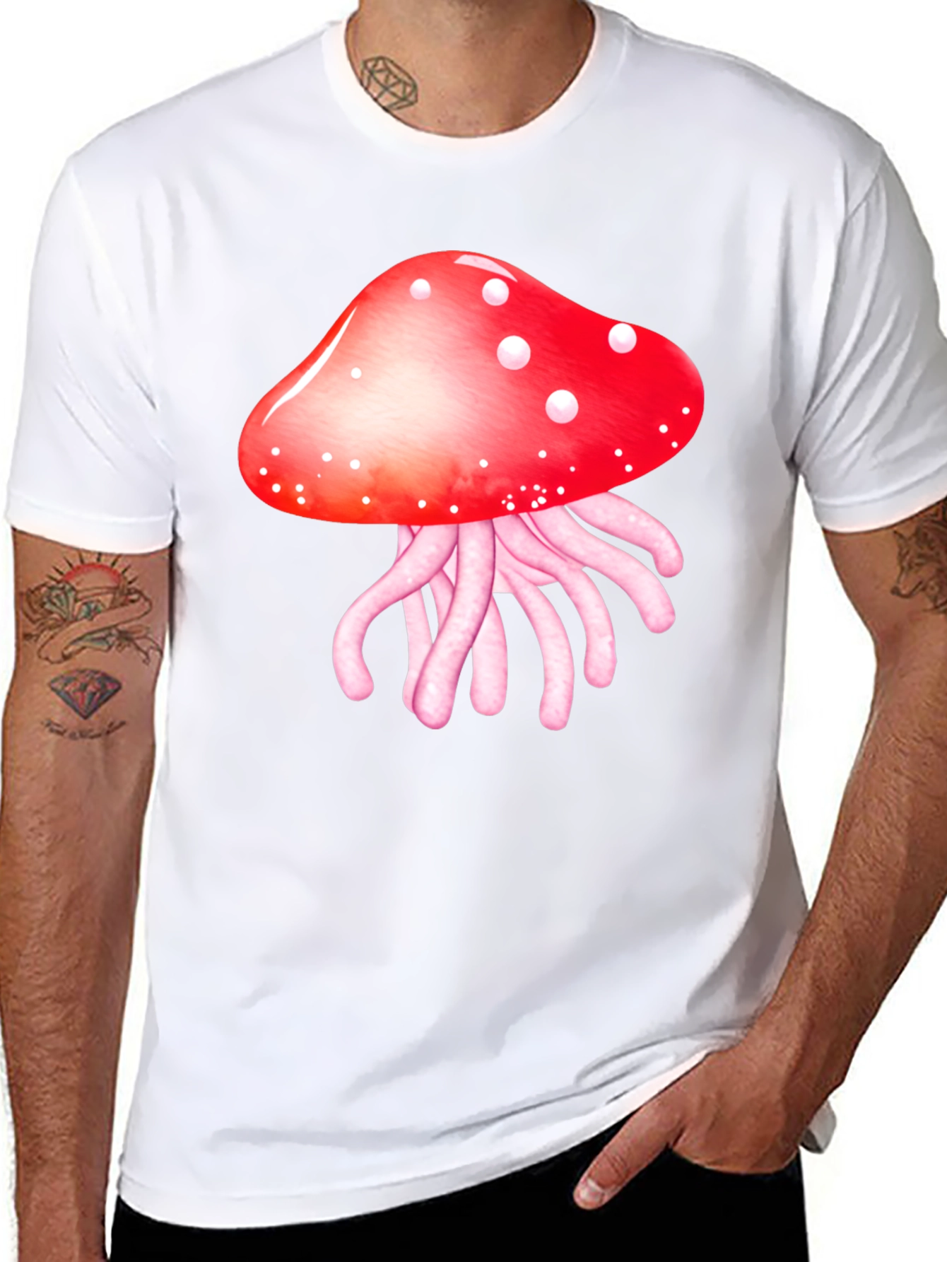 Black Mushroom Jellyfish Graphic T-Shirt - Funky Crew Neck Tee view 8